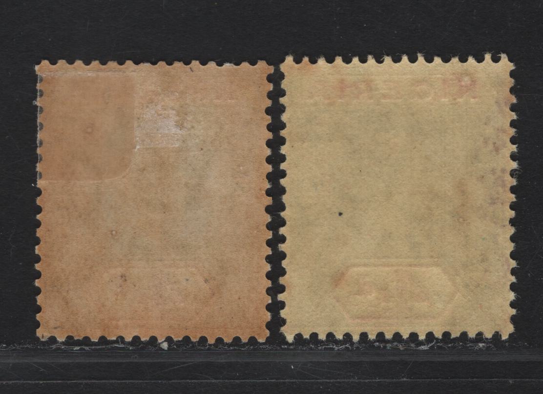 Lot 102 Nigeria SG#6c, 6e 4d Deep Gray & Red - Gray Black & Bright Red King George V, 1914-1929 KGV Imperium Keyplate Issue, Wmk Multiple Crown CA, 2 VFOG Singles, Yellow Paper With Orange Buff Back & Yellow Paper With Pale Yellow Back