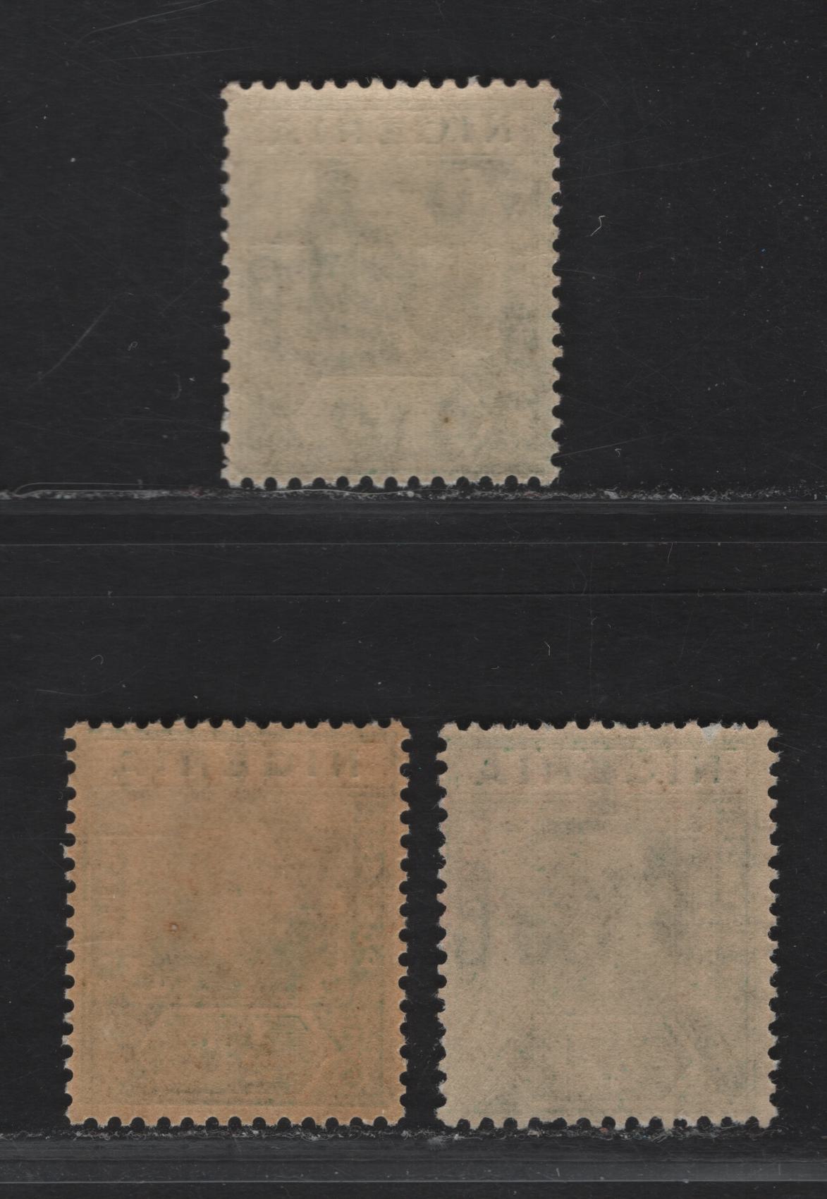 Lot 147 Nigeria SG#15b 1/2d Pale Milky Green - Bluish Green King George V, 1921-1932 KGV Imperium Keyplate Issue, Wmk Multiple Script CA, 3 F/VFNH Singles, All Die 2