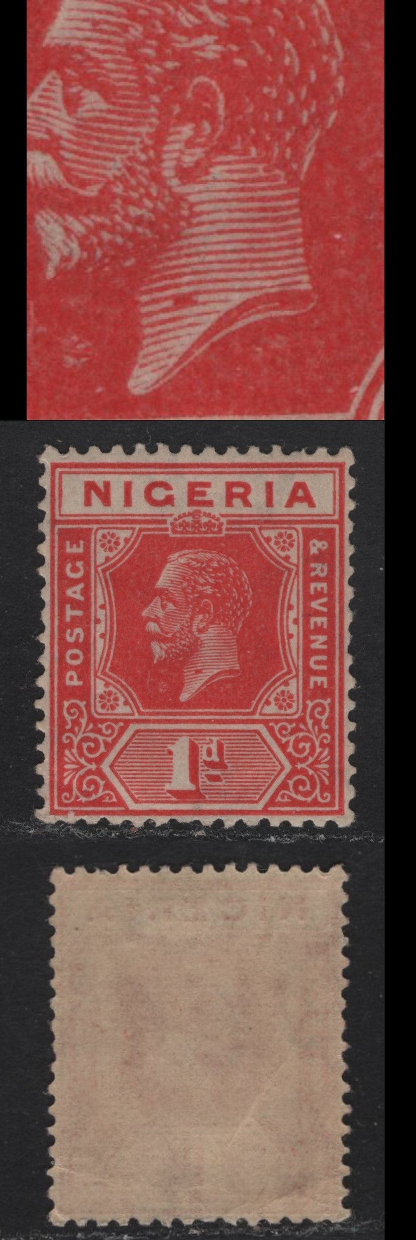 Lot 149 Nigeria SG#16 1d Red King George V, 1921-1932 KGV Imperium Keyplate Issue, Wmk Multiple Script CA, A VFNH Single, Die 1, Showing Scar On Kings Neck, Unlisted In Gibbons.
