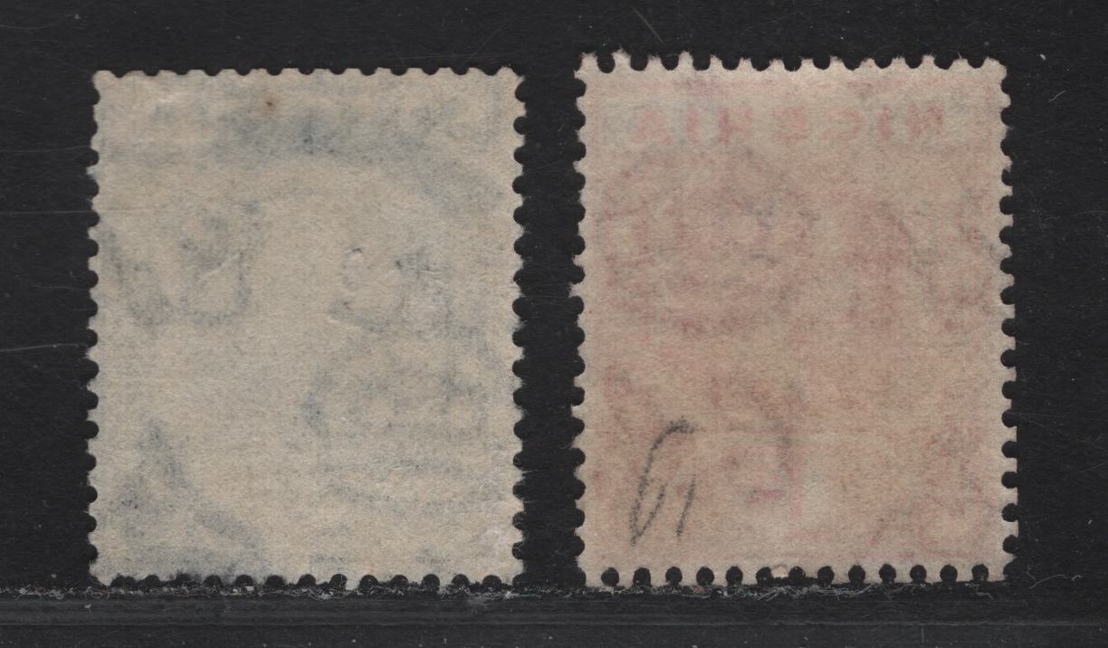 Lot 192 Nigeria SG#16, 18var 1d - 2d Rose Red - Slate Gray King George V, 1921-1932 KGV Imperium Keyplate Issue, Wmk Multiple Script CA, 2 Fine/Very Fine Used Booklet Singles, Much Scarcer Than Corresponding Sheet Stamps, Die 1