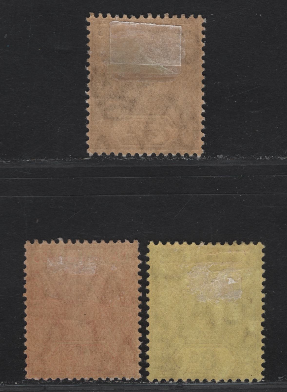 Lot 2 Cayman Islands #40, 42, 45 1/4d Brown, 1d Red, 3d Purple On Yellow, 1912-1920 King George V Imperium Keyplate Issue With Wmk Multiple Crown CA, 3 F & VF OG SIngles All Die 1