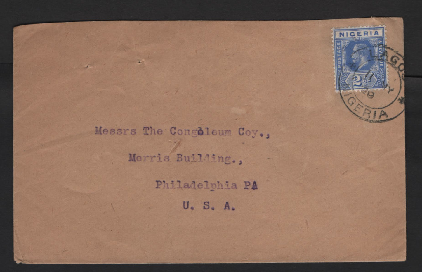 Lot 244 Nigeria #4a 2.5d Dull Blue, 1914-1929 King George V Imperium Keyplate Issue, Usage On 1920 Cover To USA