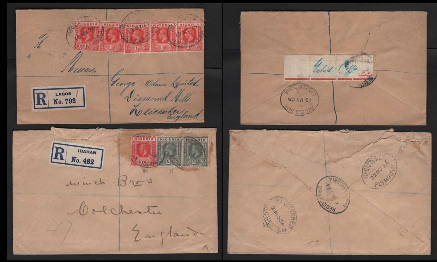 Lot 261 Nigeria #16, 16b, 18 1d Rose Red, 2d Grey 1921-1932 King George V Imperium Keyplate Issue, Usage On 2 Registered Covers to UK
