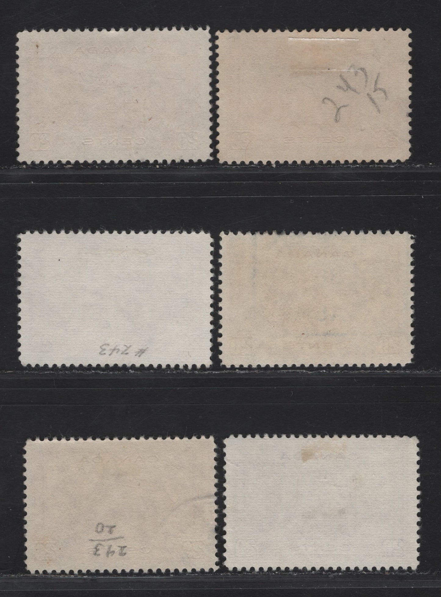 Lot 310 Canada #243 20c Brown Red, Deep Brown Red, Red Brown Fort Garry Gate, 1938 Pictorial Issue, 6 F & VF Used Singles Used Examples On Different CBN Papers With Different Perfs