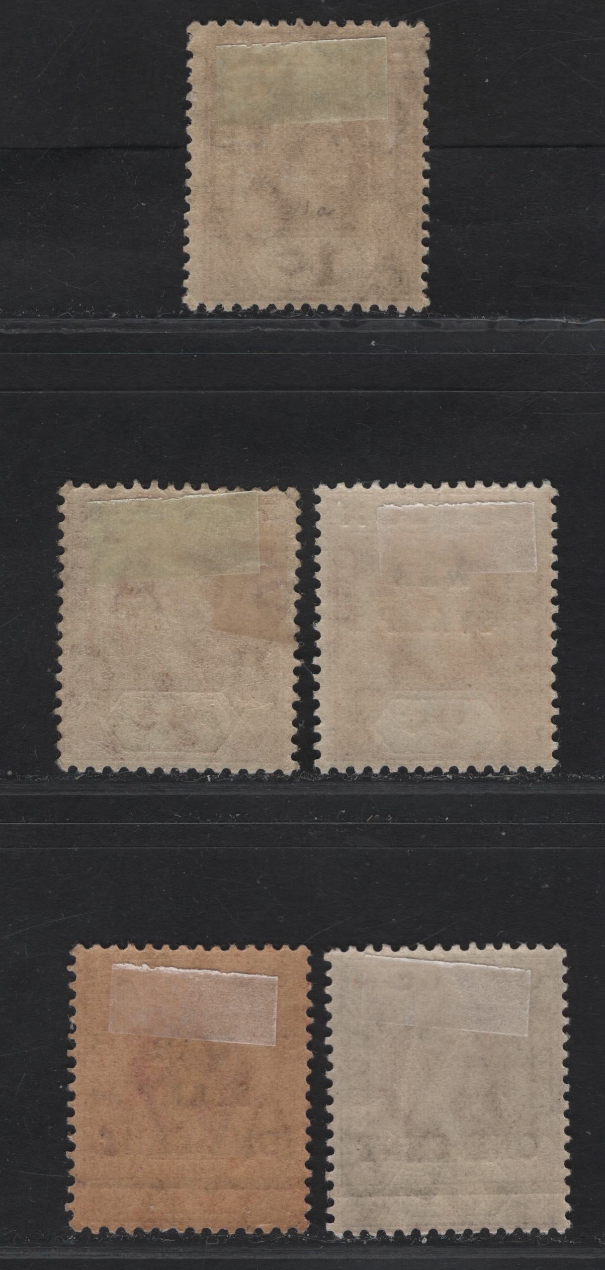 Lot 6 (C) Ceylon #301, 307a, 330, 334, 337 1c Brown - 1c On 5c Purple, 1912-1925 King George V Imperium Keyplate Issue With Wmk Multiple Crown CA, 5 F & VF OG Single The 1c On 5c Wartax Overprint Is The Bright Magenta Shade
