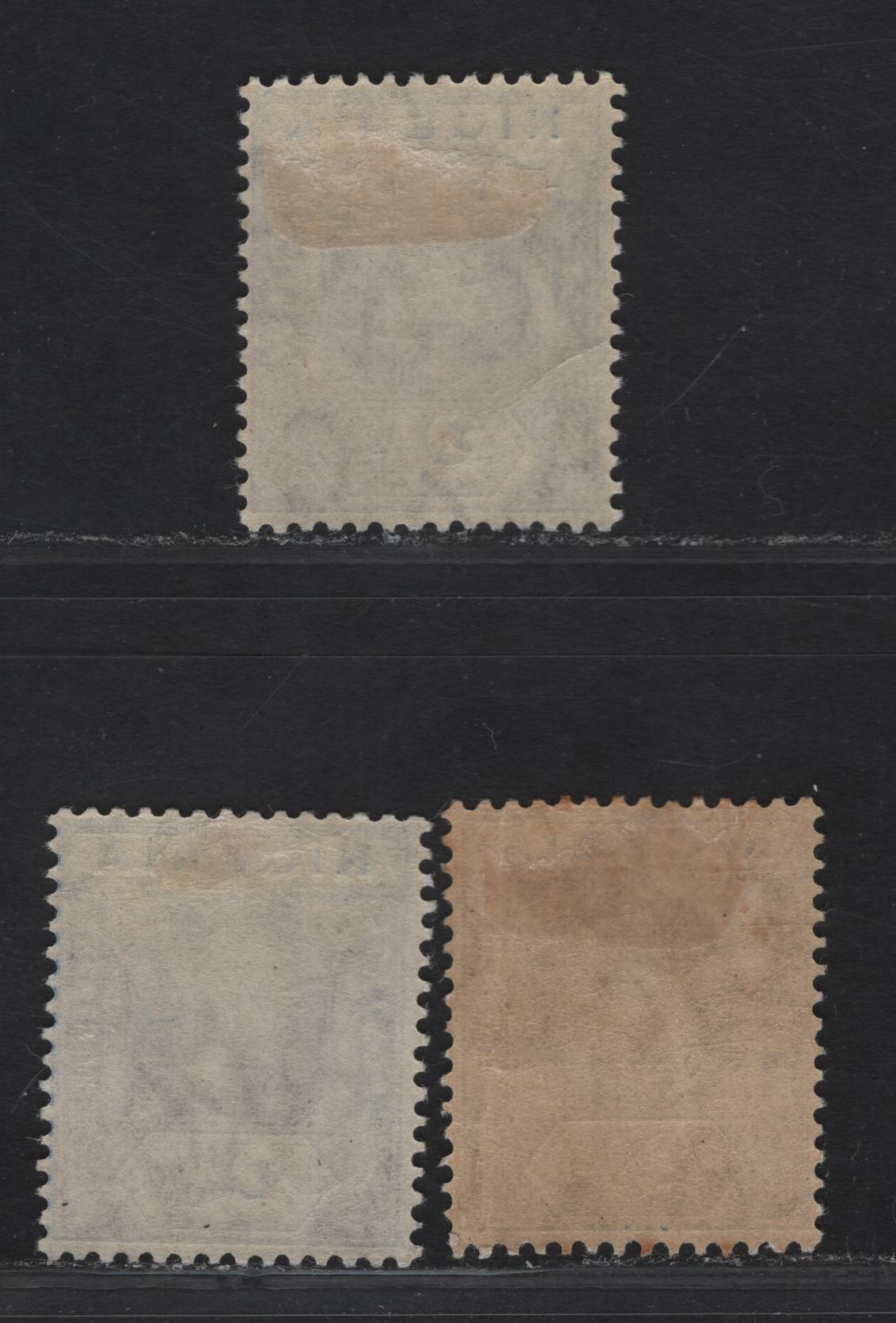 Nigeria #4 2 1/2d Deep Bright Blue, Blue & Bright Blue, 1914-1929 King George V Imperium Keyplate Issue, Wmk Multiple Crown CA, 3 VFOG Singles On 3 Different Shades, All On White Paper With Semi-Visible Watermark