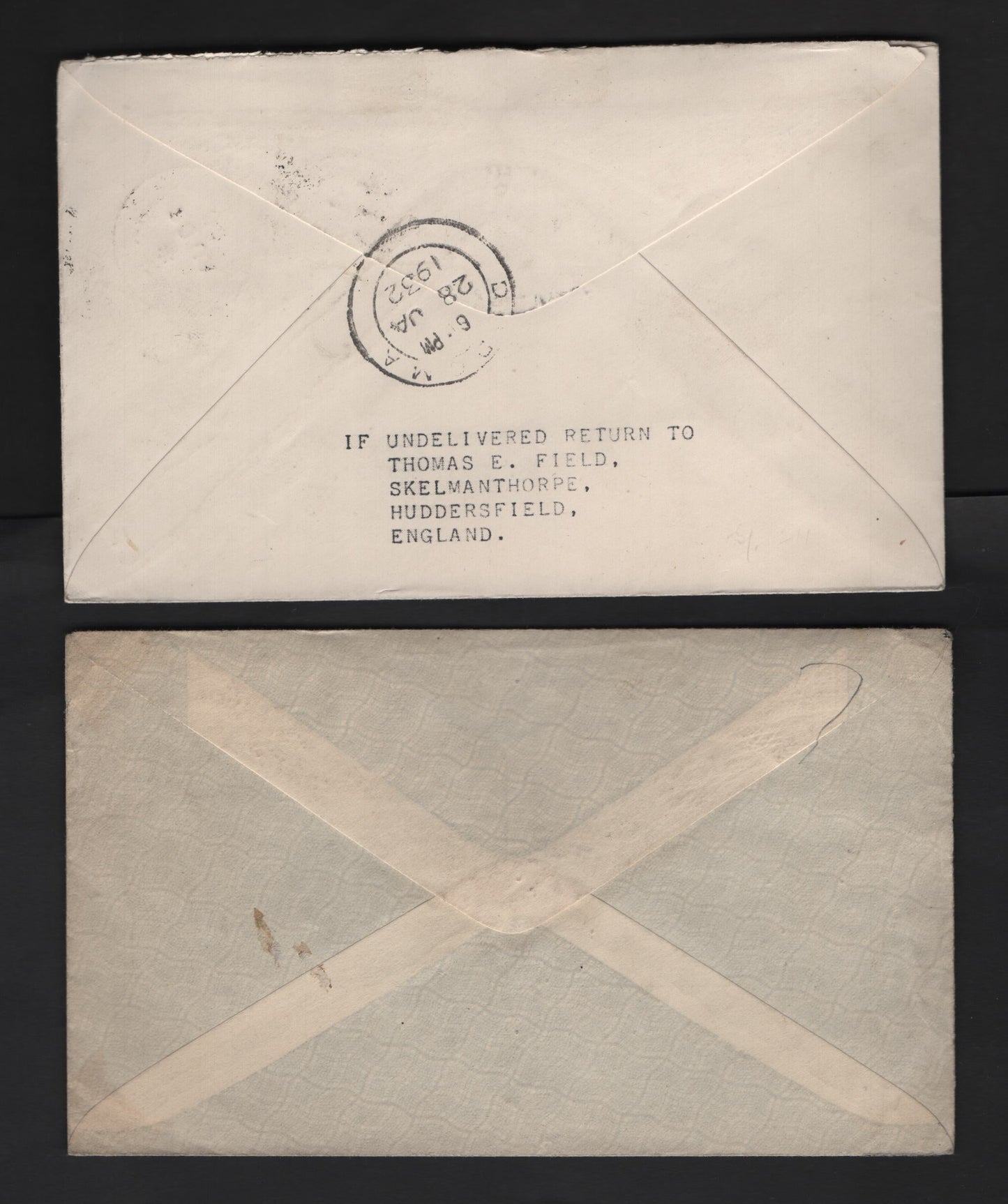 Lot 1 Great Britain SG#423-424, 434, 437 3d - 2.5d Violet - Blue King George V, 1924-1934 KGV Profile Head Issue, 5 Very Fine Used Singles On 2 Covers, Block Cypher & 1929 Ninth UPU Congress Wmks, Sent In 1929 & 1932