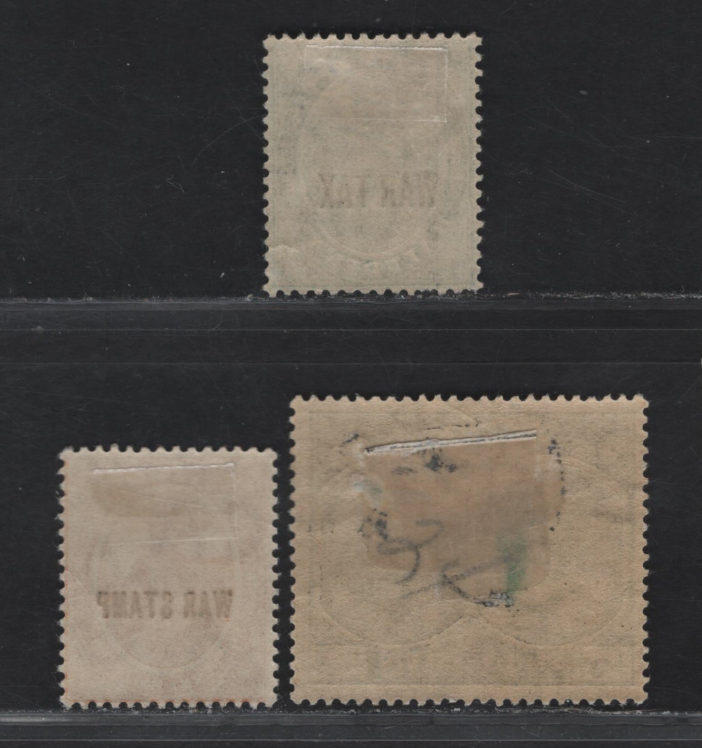 Lot 126 St Kitts Nevis SG#22-24 1/2d - 1.5d Blue - Orange King George V, 1916-1922 War Tax Overprints - KGV Badge of the Colony Issues, 3 F/VFOG Singles, Multiple Crown CA Wmk