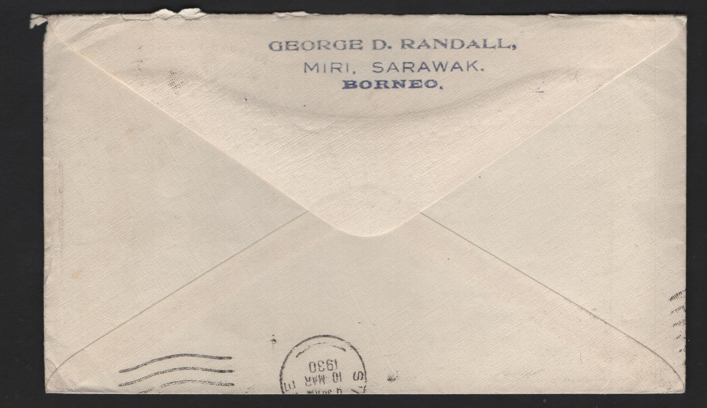 Lot 129 Sarawak SG#81 6c Claret Sir Charles Vyner Brooke, 1930 Sir Charles Vyner Brooke Issue, A Very Fine Used Pair On Cover, No Receiving Backstamp, To Finland, 11018.