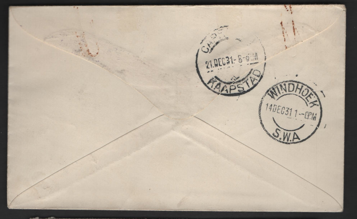 Lot 152 (C) South West Africa SG#72, 76 2d - 4d Blue & Brown - Green Bogenfels - Airmail, 1929 Airmail Issue, A Very Fine Used Cover, Last Flight Cover Sent From Okahandja To Capetown Via Windboeh