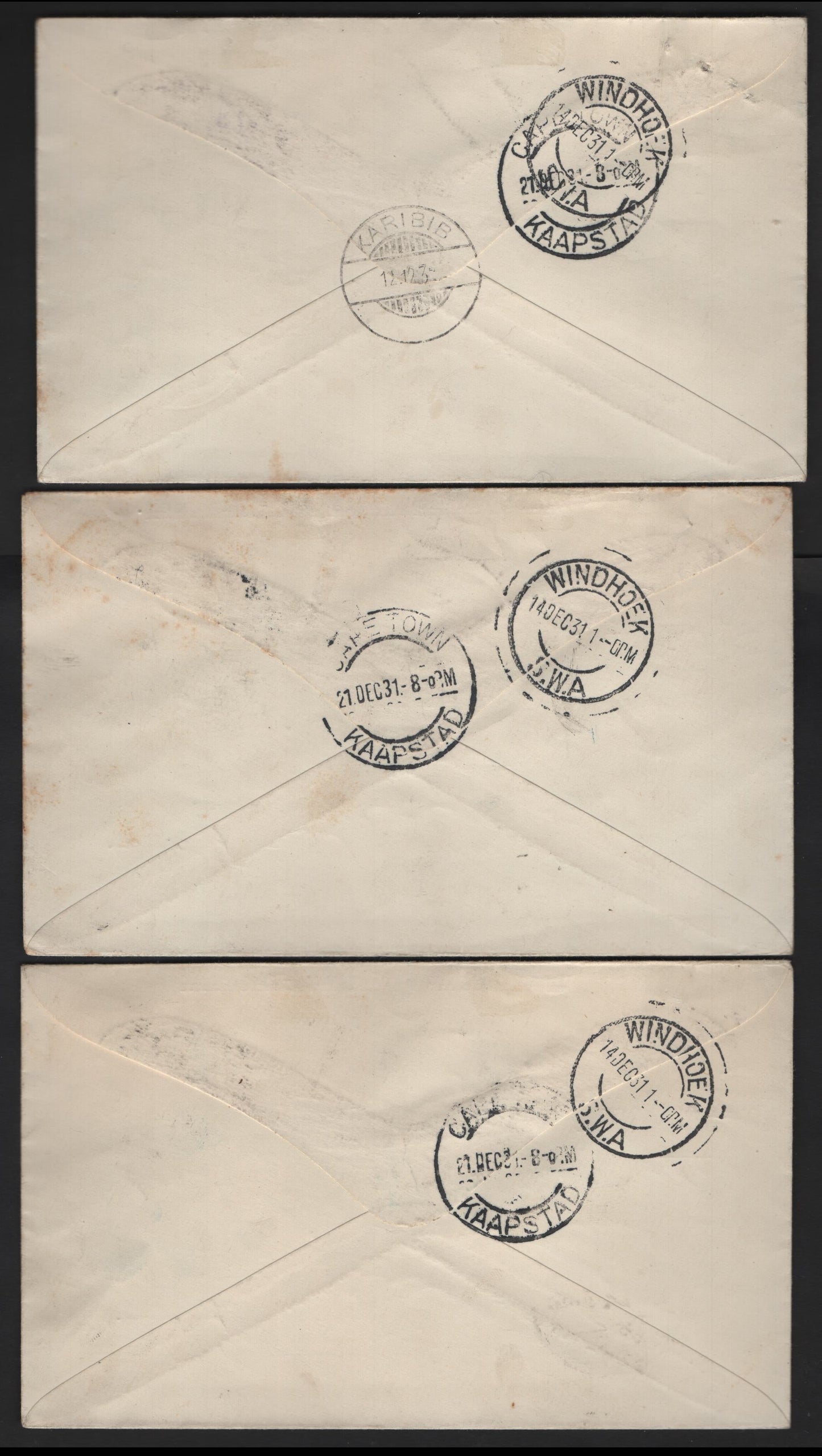 Lot 153 (C) South West Africa SG#60, 72 2d - 4d Gray & Maroon - Green Union Buildings - Airmail, 1927-1930 Pictorial - Airmail Issues, 3 Very Fine Used Covers, Combination Usage On 3 Last Flight Covers to Cape Town