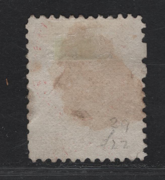Lot 192 (C) Canada #14iii 1c Rose Queen Victoria, 1859-1864 First Cents Issue, A Fair Used Single, Perf 12x11.75, Thick Paper (Cents B), Nearly Detatched Lower Left Corner, Not Fresh But Presentable.
