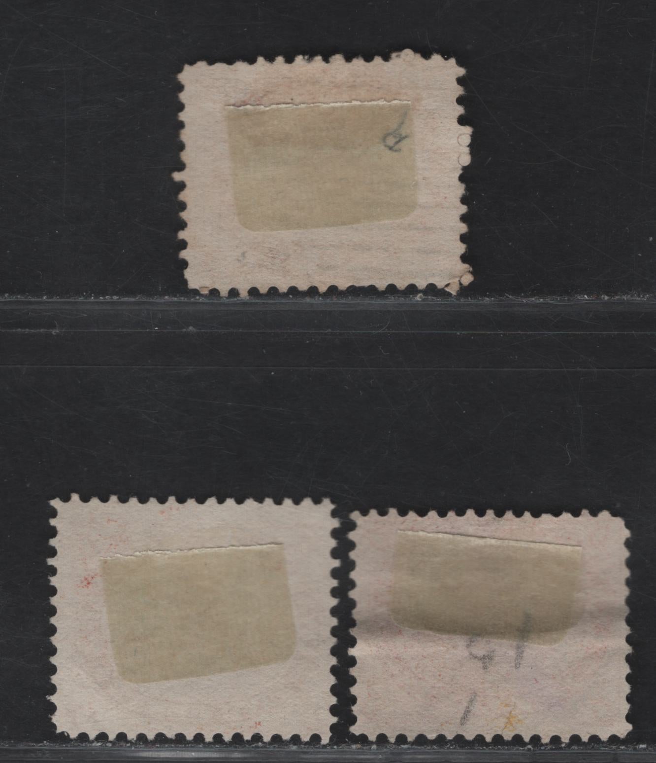 Lot 236 (C) Canada SC#15, 15ii 5c Vermilion, Brownish Vermilion & Orange Red Beaver, 1859-1864 First Cents Issue, 3 VG, Fine & Fair Used Singles Perf 12, 12 x 11.75 and 11.75 On Paper Types Cents-D, Cents-E and Cents-F, Orange Red With Small Thin & Tear