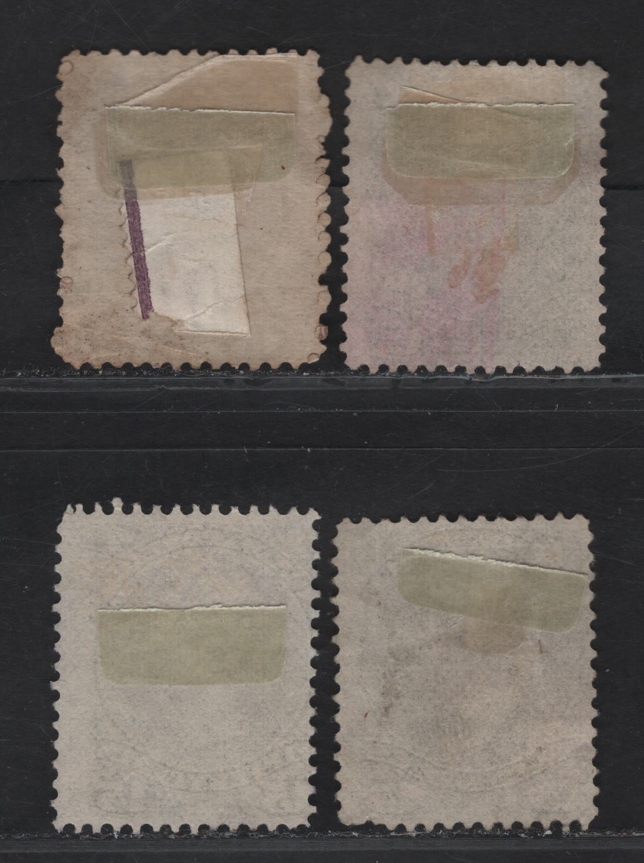 Lot 247 (C) Canada SC#29a, 30, 30i 15c Pale Lilac, Purple Grey, Slate Grey & Deep Slate Grey Queen Victoria, 1868-1897 Large Queen Issue, 4 Fair & VG Used Singles On Papers FO-M and SO-JJ, Perf. 11.75 x 12 and 12, #29a Has Faults