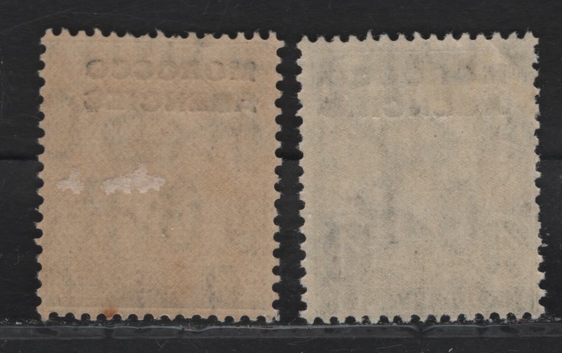 Lot 26 Morocco Agencies British Currency SG#58-59 2.5d - 4d Blue - Gray Green King George V, 1925-1936 KGV Profile Heads Issue, 2 FOG Singles, Block Cypher Wmk, Overprint Types 7 & 8, Small Tone Spot On 1 Perf Of The 2.5d.