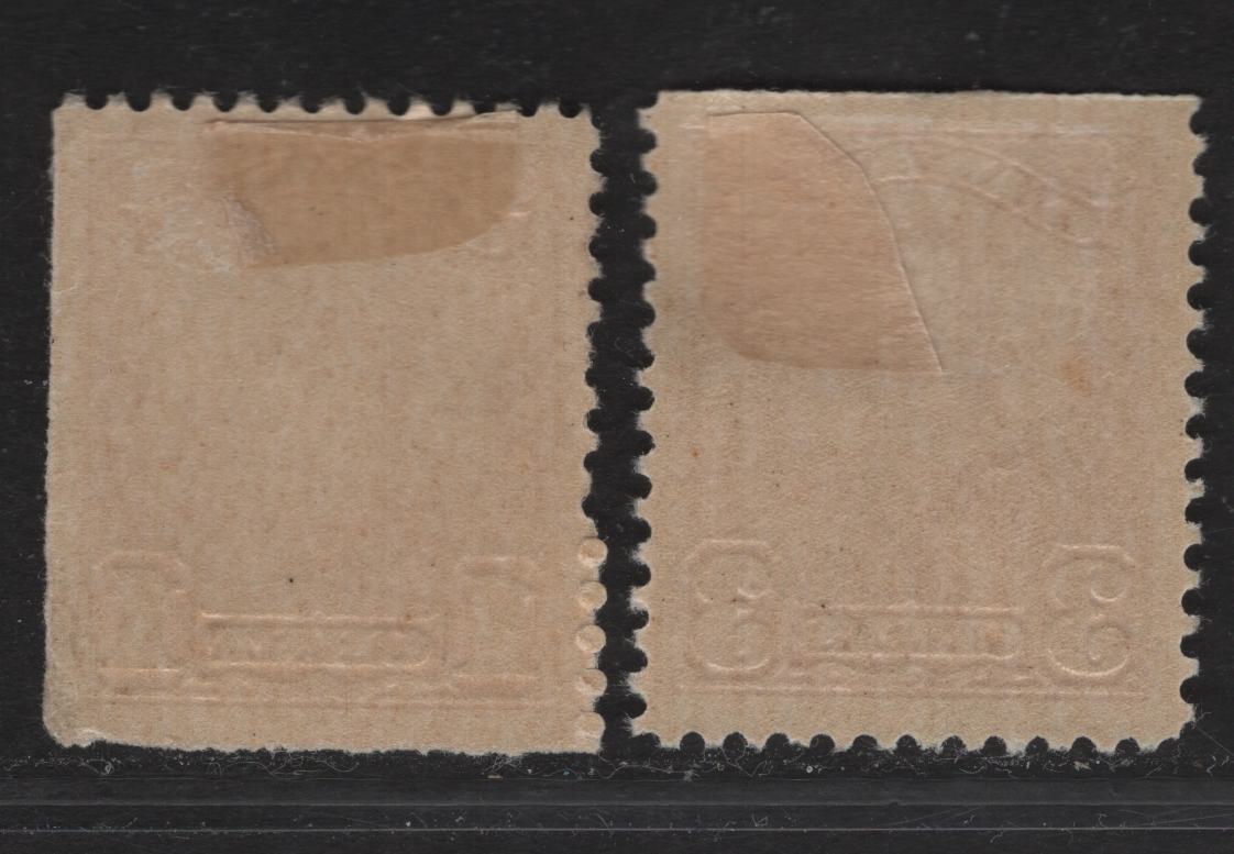 Lot 276 (C) Canada #149, 151 1c Dull Orange & 3c Bright Carmine Red, 1928-1929 King George V Scroll Issue, 2 VFOG Singles Sheet Margin Singles On Paper/Gum Type ABN-M