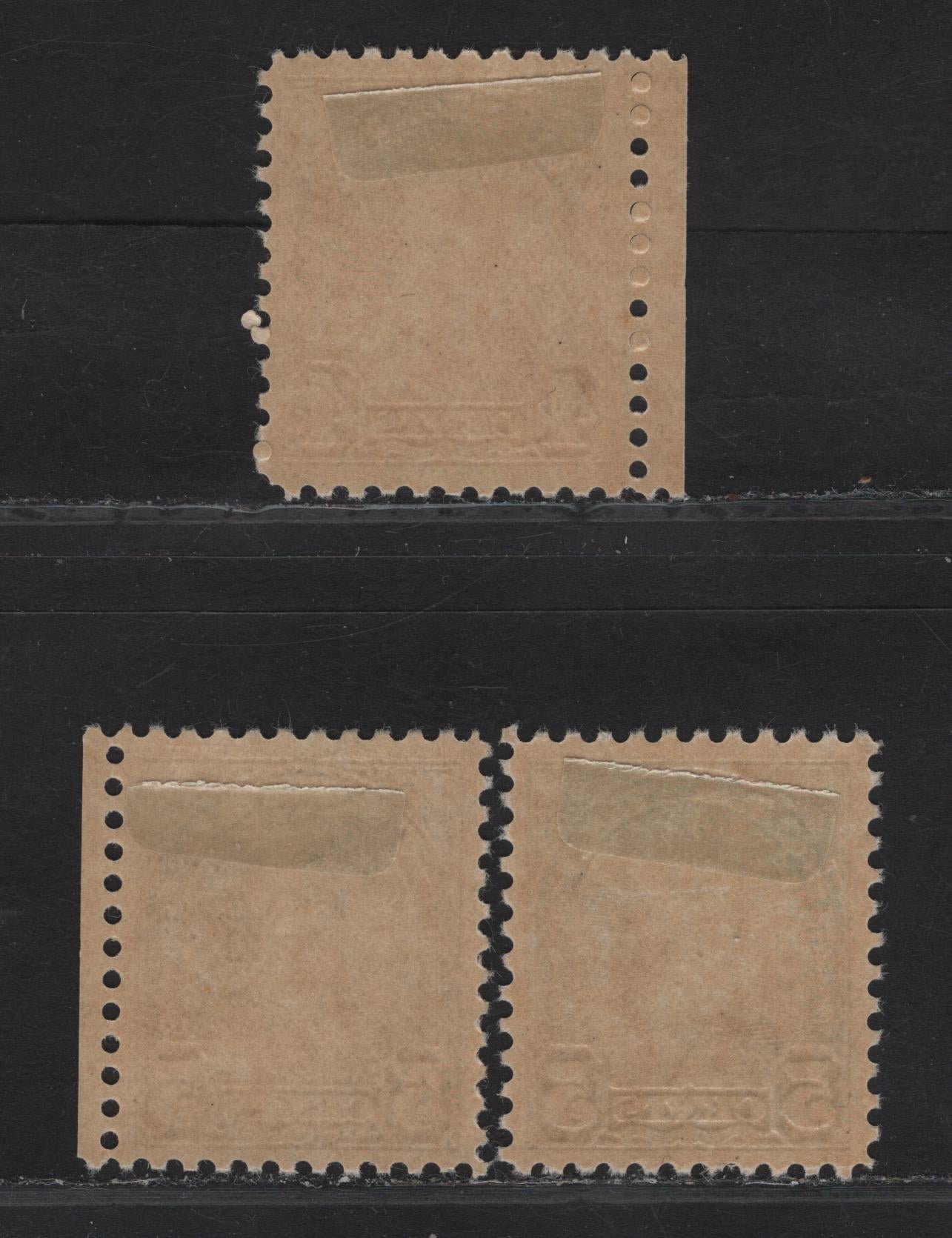 Lot 282 (C) Canada #168, 169A, 170 4c Yellow Bistre Perf 10.8 On Paper BABN-B, 5c Milky Violet Perf 10.8 On BABN-B, 5c Blue Perf 10.75x10.8 On Type BABN-B ,1930-1931 King George V Arch/Leaf Issue, 3 VFOG Singles