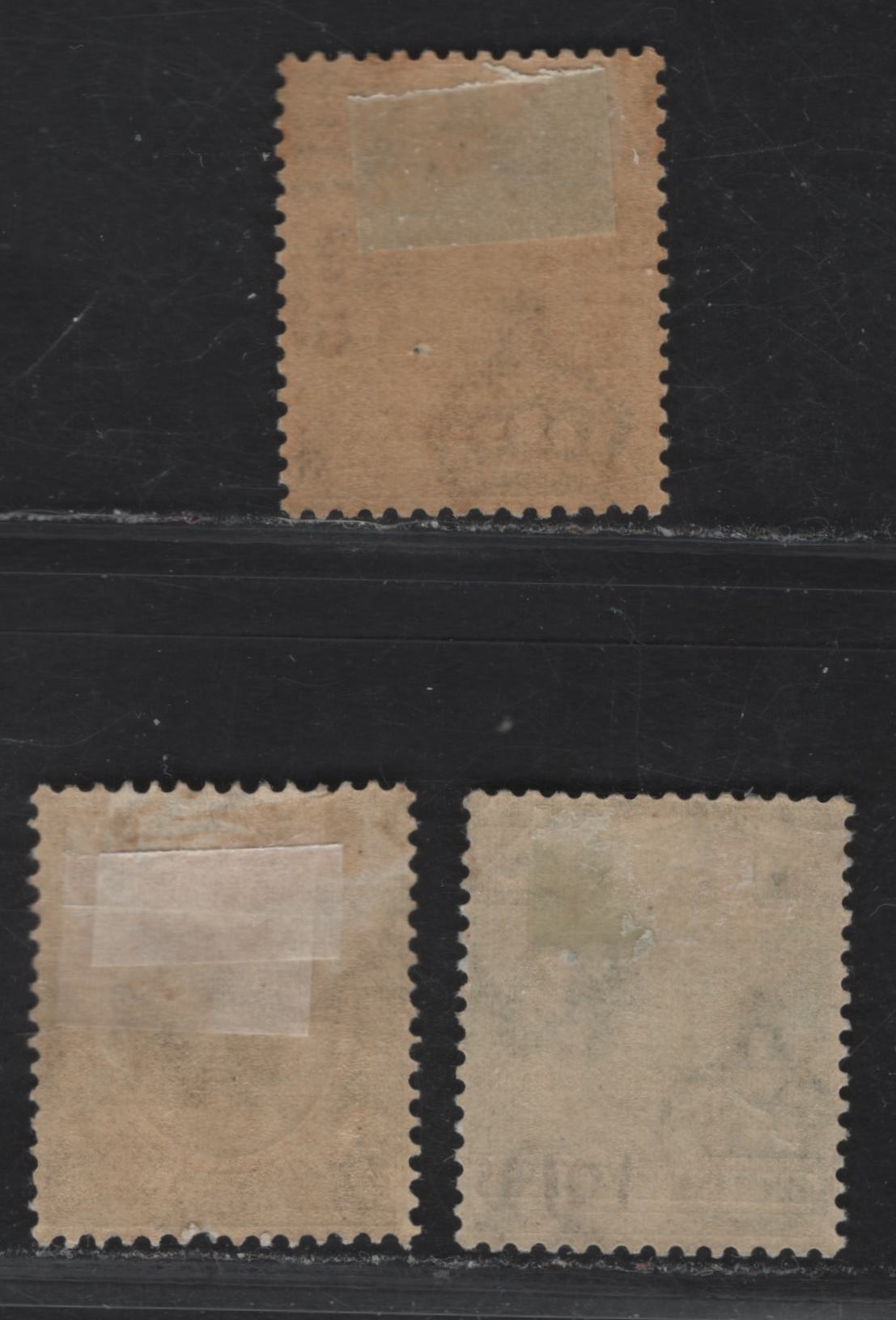 Lot 60 British Honduras SG#126, 130, 138 1c -4c Green - Gray King George V, 1922-1933 KGV Keyplates, 3 Fine/Very Fine Used Singles, script CA Wmk