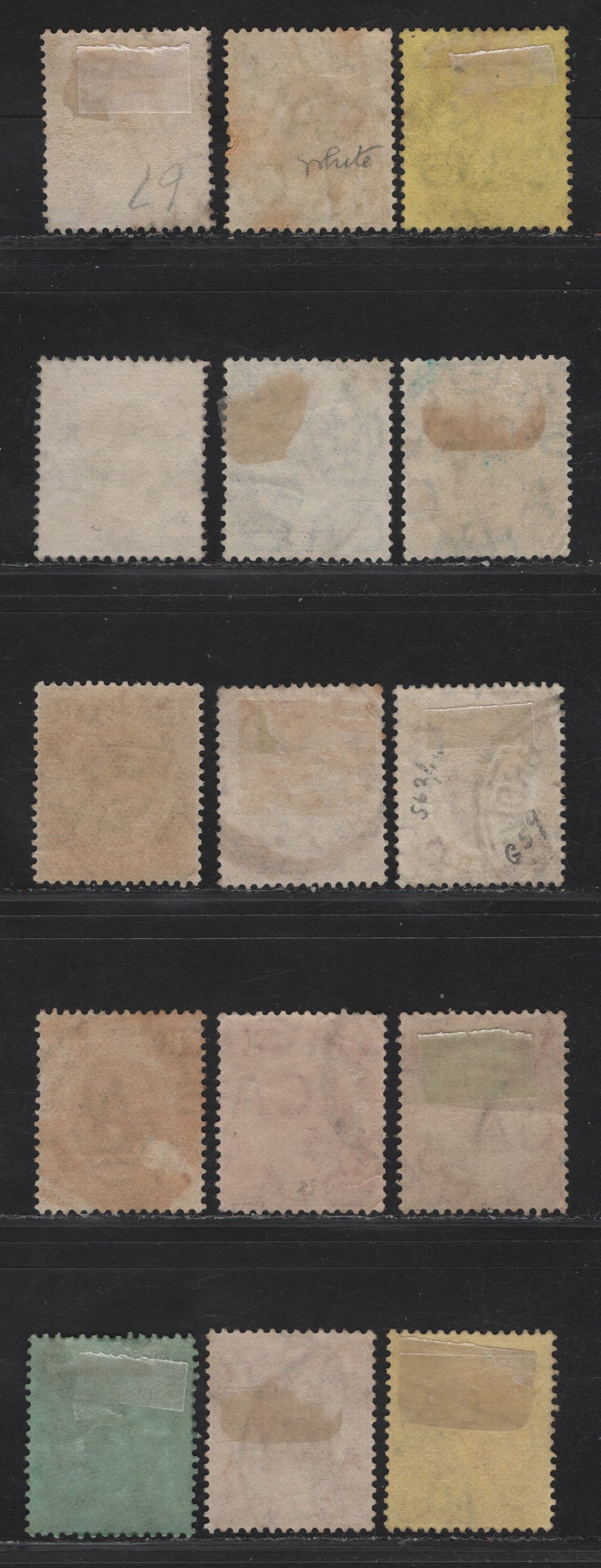 Lot 65 (C) Jamaica SG#58-59a, 61-a, 63-a, 64,b, 65, 71, 76, 72e 1d - 1/- Carmine Red - Black & Gray on Green King George V, 1912-1920 KGV Keyplates & War Tax Overprinted Issues, 15 Very Fine Used Singles, Multiple Crown CA Wmk, Listed & Unlisted Shades