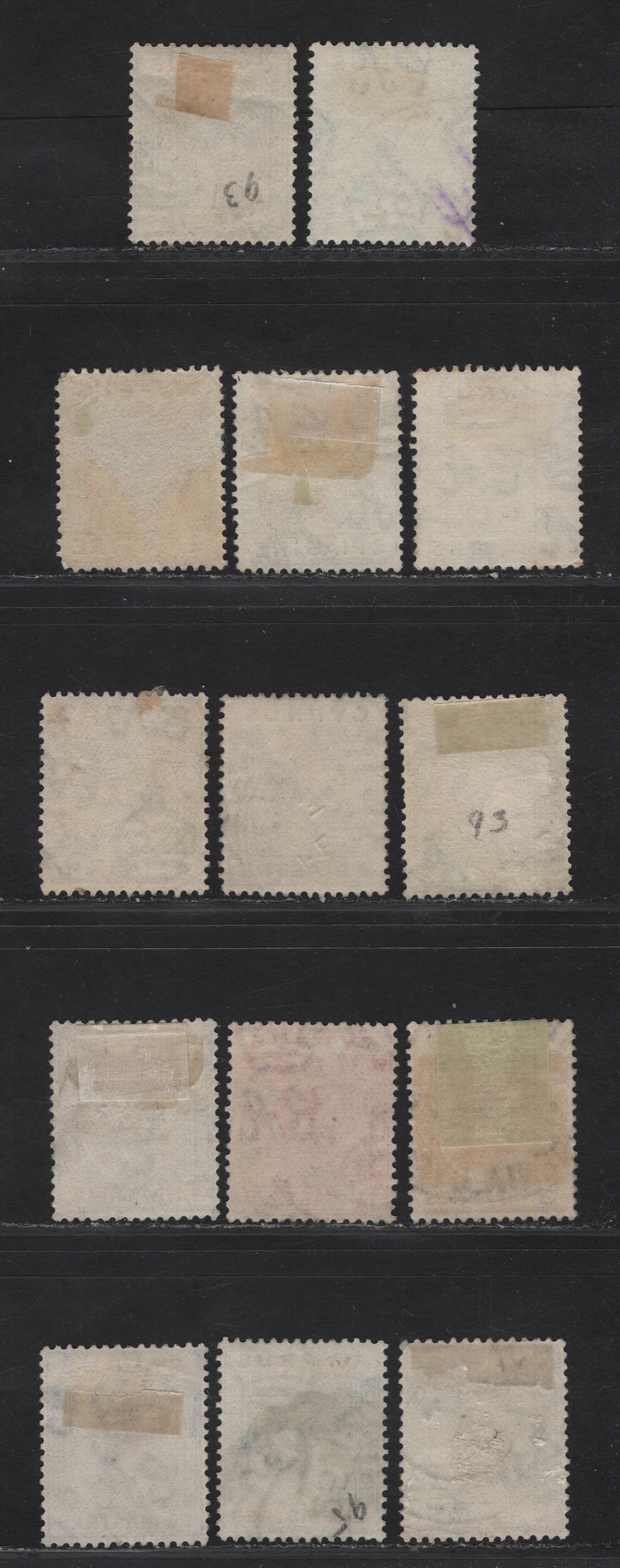 Lot 78 (C) Cyprus SG#103, 105-106, 109-110, 118-122 1/4pa - 4pi Gray & Chestnut - Sage Green & Purple King George V, 1923-1924 KGV Keyplates, 13 Fine/Very Fine Used Singles, script CA WMk, Many Extra Shades Of 3/4pi Brownish Gray & Black