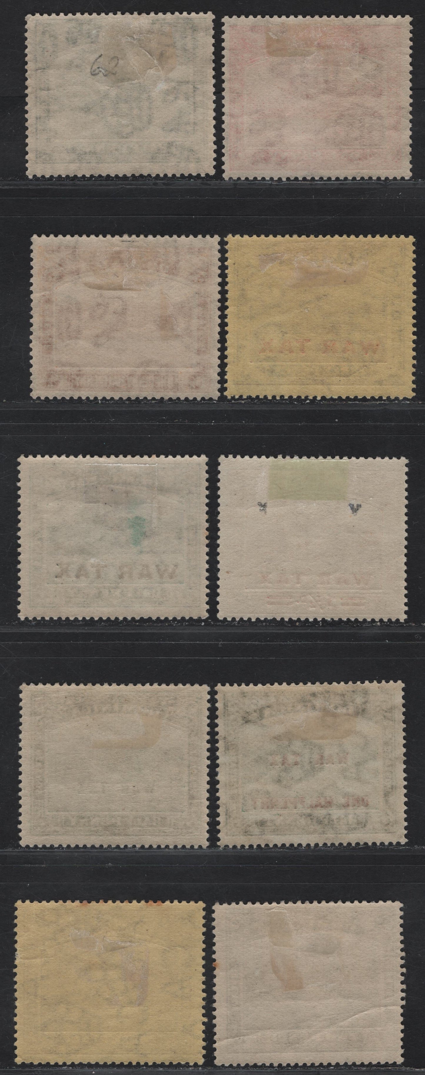 Lot 79 Dominica SG#49b, 51a, 55-59, 62-64 2d - 1.5d Slate - Orange Rouseau View, 1918-1922 Roseau View Keyplates, 10 F/VFOG Singles, War Tax Overprints, Multiple Crown CA & script CA Wmks