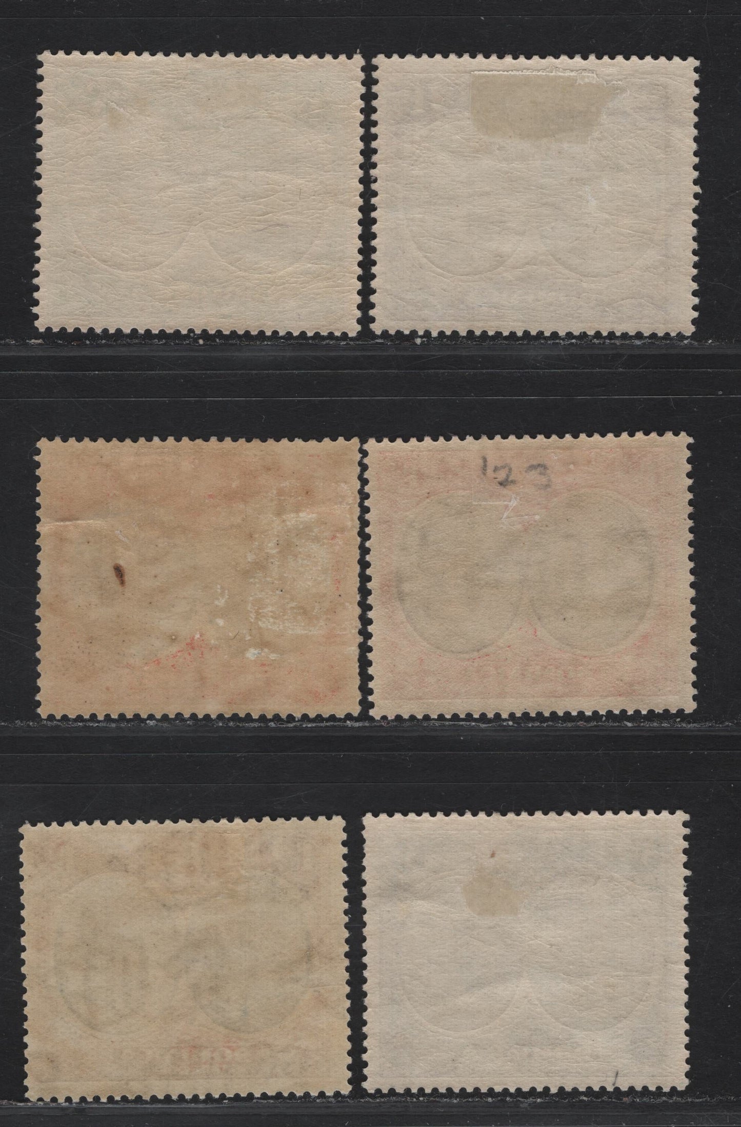 Lot 80 Dominica SG#71-75, 79 1/2d - 3d Black & Green - Black & Ultramarine King George V, 1923-1933 KGV Colonial Badge Keyplates, 6 VG/F/VFOG Singles, 1d Carmine & Black With Internal Crease & Short Perfs