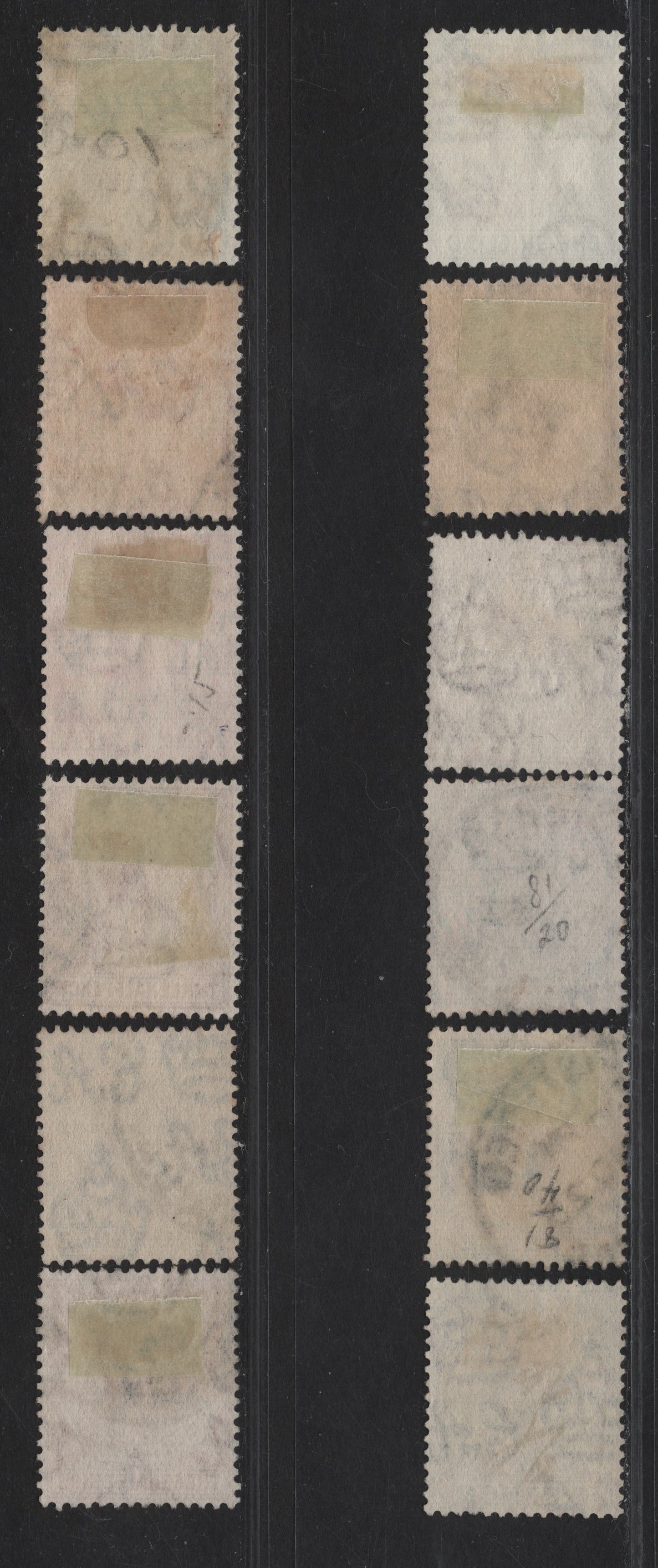 Lot 86 (C) Gibraltar SG#89-93, 95-a, 97, 102a, 109 1/2d -1/- Green - Olive & Black King George V, 1921-1932 KGV Keyplates, 10 Fine/Very Fine Used Singles, script CA Wmk