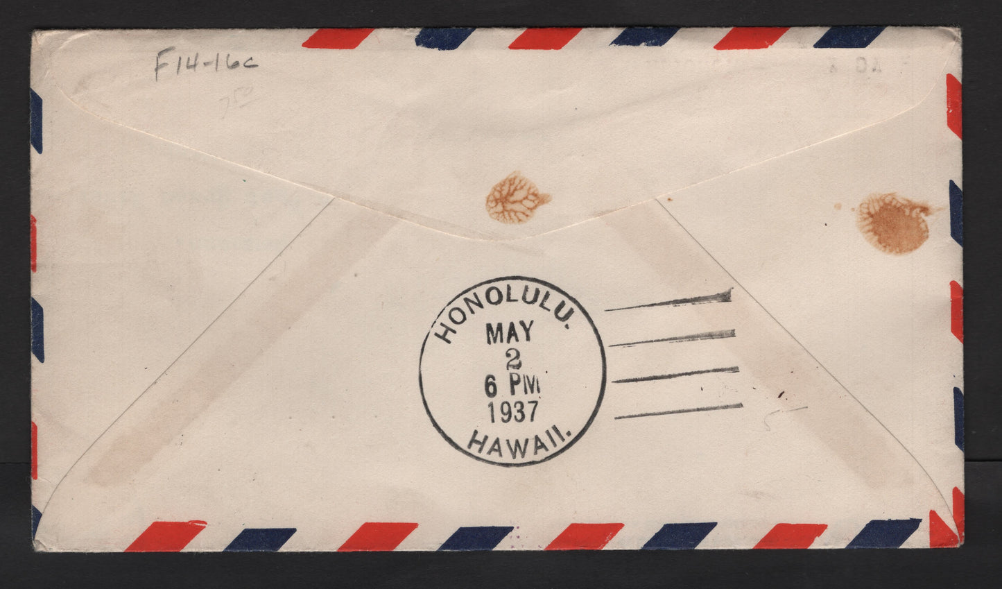 Lot 90 Hong Kong SG#126, 127a 25c - 30c Purple & Magenta - Orange Yellow & Purple King George V, 1921-1937 KGV Keyplate s, A Very Fine Used Cover, Franked With Block of 6 & Single, First Flight Airmail Cover to Detroit Via Honolulu