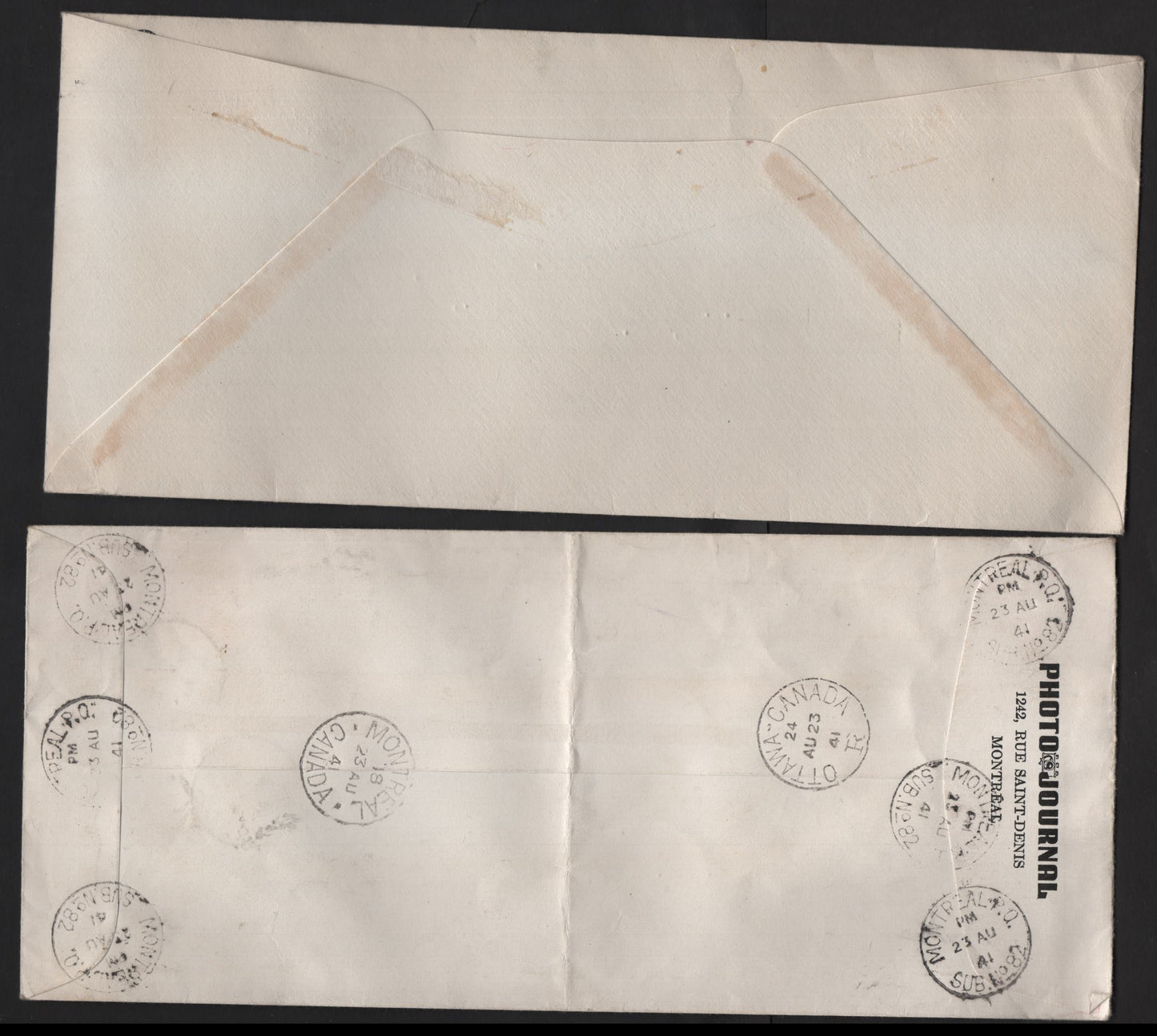 Lot 331 Canada #233, 241, C6 3c - 6c Carmine - Dull Blue King George VI - Airplane, 1937-1941 KGVI Mufti - Airmail Issues, 2 Fine Used Covers, Domestic 1941 Airmail Cover To Ottawa, Domestic Registered Airmail to Ottawa, Both With Interesting Markings.