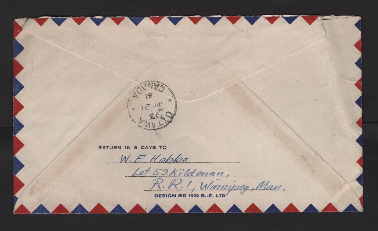Lot 336 Canada #C6, E7 6c - 10c Blue - Green Monoplane - Emblem, 1937-1938 Special Delivery - Airmail Issues, A Very Fine Used Cover, Combination Usage on 1941 Airmail Special Delivery Cover to Ottawa