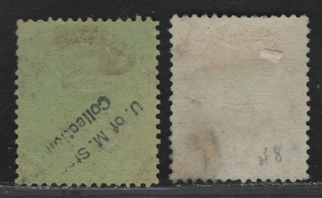 Lot 71 (C) Bermuda SG#87-a 1/- Black on Pale Olive - Brownish Black On Yellow Green Caravel, 1922-1934 Caravel Issue, 2 Fine Used Singles, Line Perfs 13.75x14 & 13.75