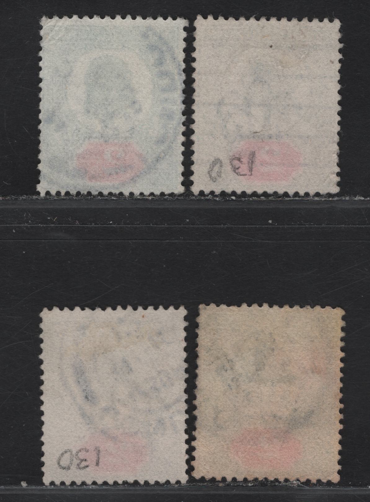 Lot 124 Great Britain SC#130b-c (SG#292 (Spec M13(3) - M13(4))) 2d Deep Dull Green & Bright Carmine - Deep Dull Green & Bright Red King Edward VII, 1902-1910 King Edward VII Issue, 3 Fine Used Singles, Somerset House Printing.