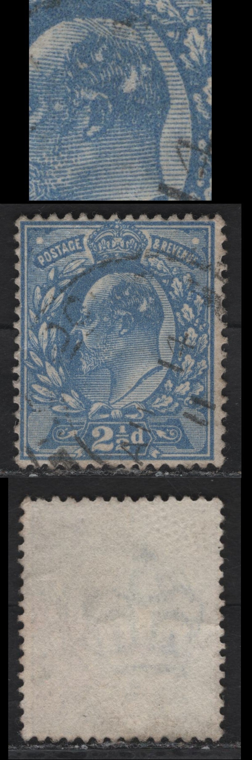 Lot 133 Great Britain SC#131bvar (SG#276 (Spec M17(3))) 2.5d Dull Blue King Edward VII, 1902-1910 King Edward VII Issue, A Very Fine Used Single, Harrison Printings, White Patch In King's Hair, Unlisted In Gibbons.