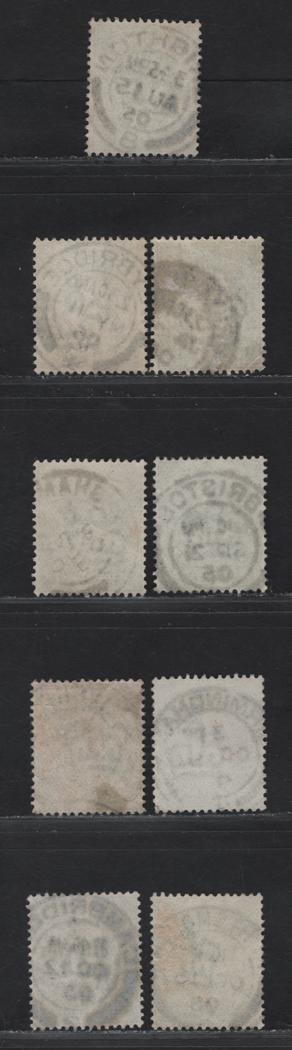 Great Britain SC#143-143a (SG#217-218) 1/2d Pale Yellowish Green - Yellowish Green King Edward VII, 1902-1910 King Edward VII Issue, Fine/Very Fine Used Singles, Single Bar Barell CDS Cancels, B-P Towns & Villages