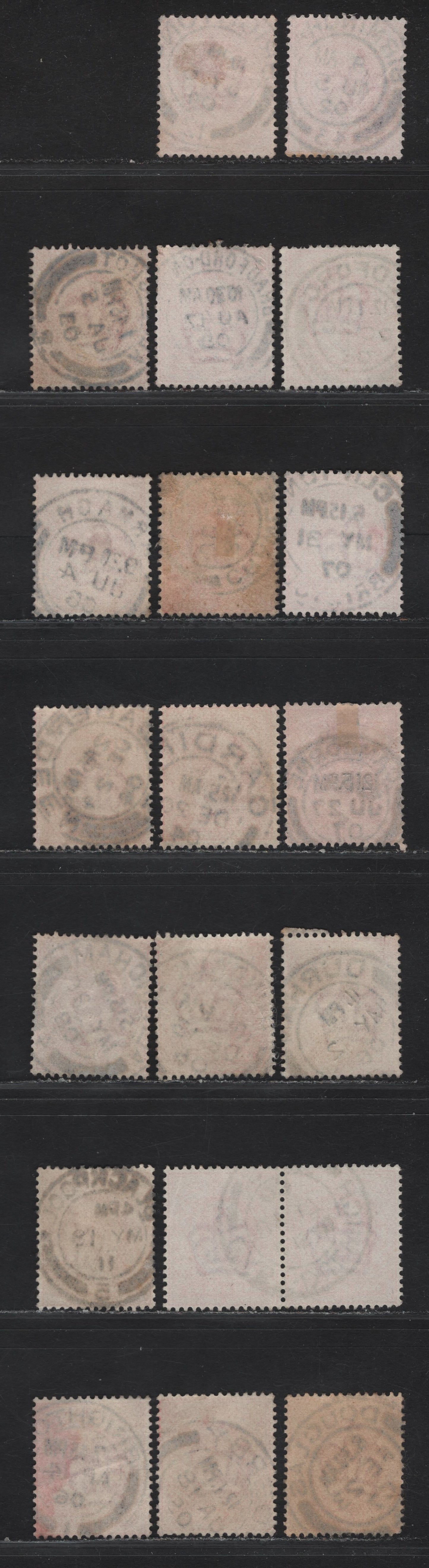 Lot 209 Great Britain SC#128&var (SG#219-220 (Spec M5(1)-M5(3))) 1d Scarlet - Deep Bright Scarlet King Edward VII, 1902-1910 King Edward VII Issue, Fine/Very Fine Used Singles, A-D Single Bar Barell Town/Village CDS Cancels