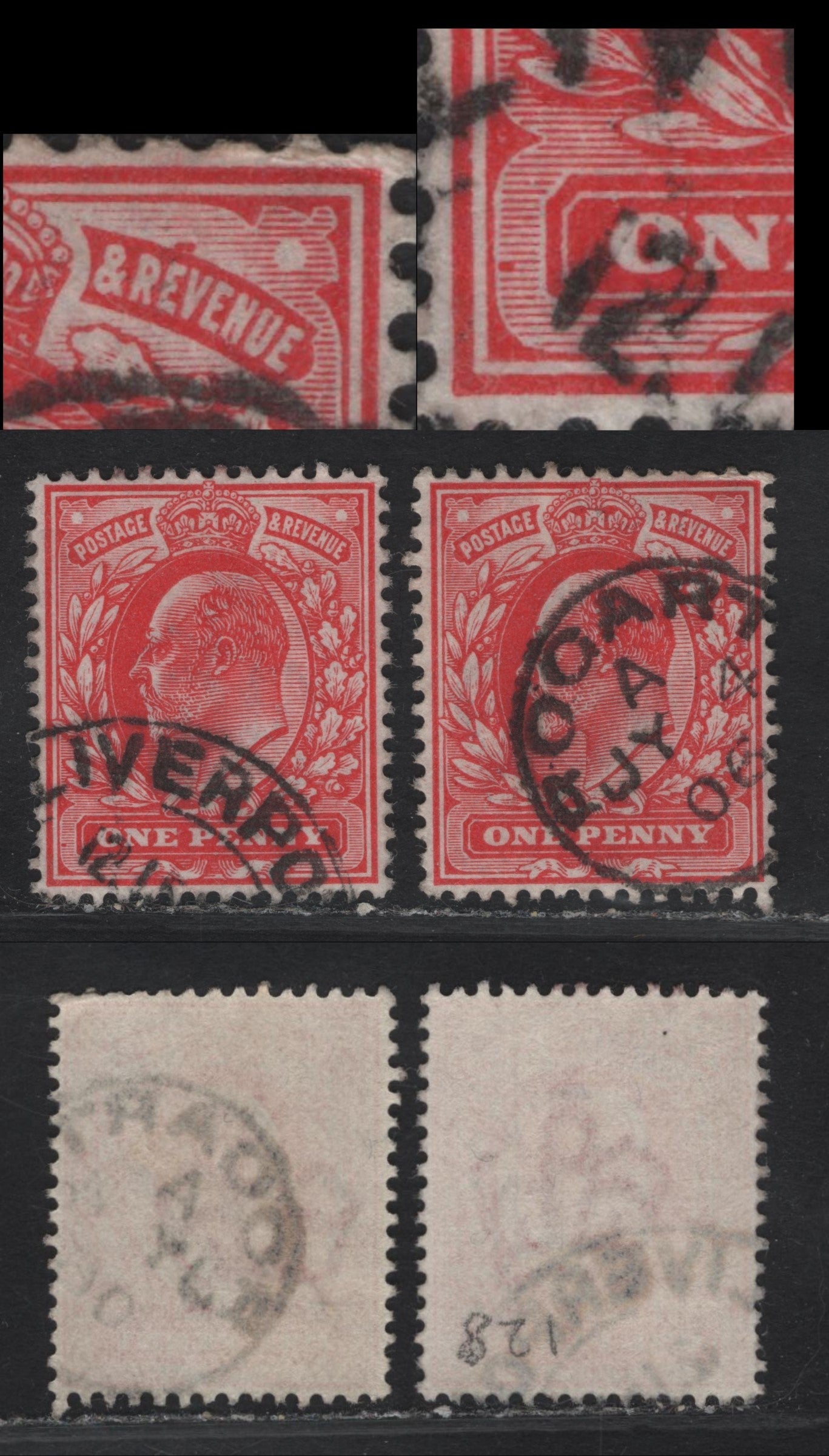 Great Britain SC#128var (SG#219var) 1d Scarlet King Edward VII, 1902-1910 King Edward VII Issue, A Very Fine Used Single, DLR Printing, Showing Large Solid Dash To The Left Of Value Tablet & Above Revenue Panel Near E, July 4 1906 Rogert CDS.