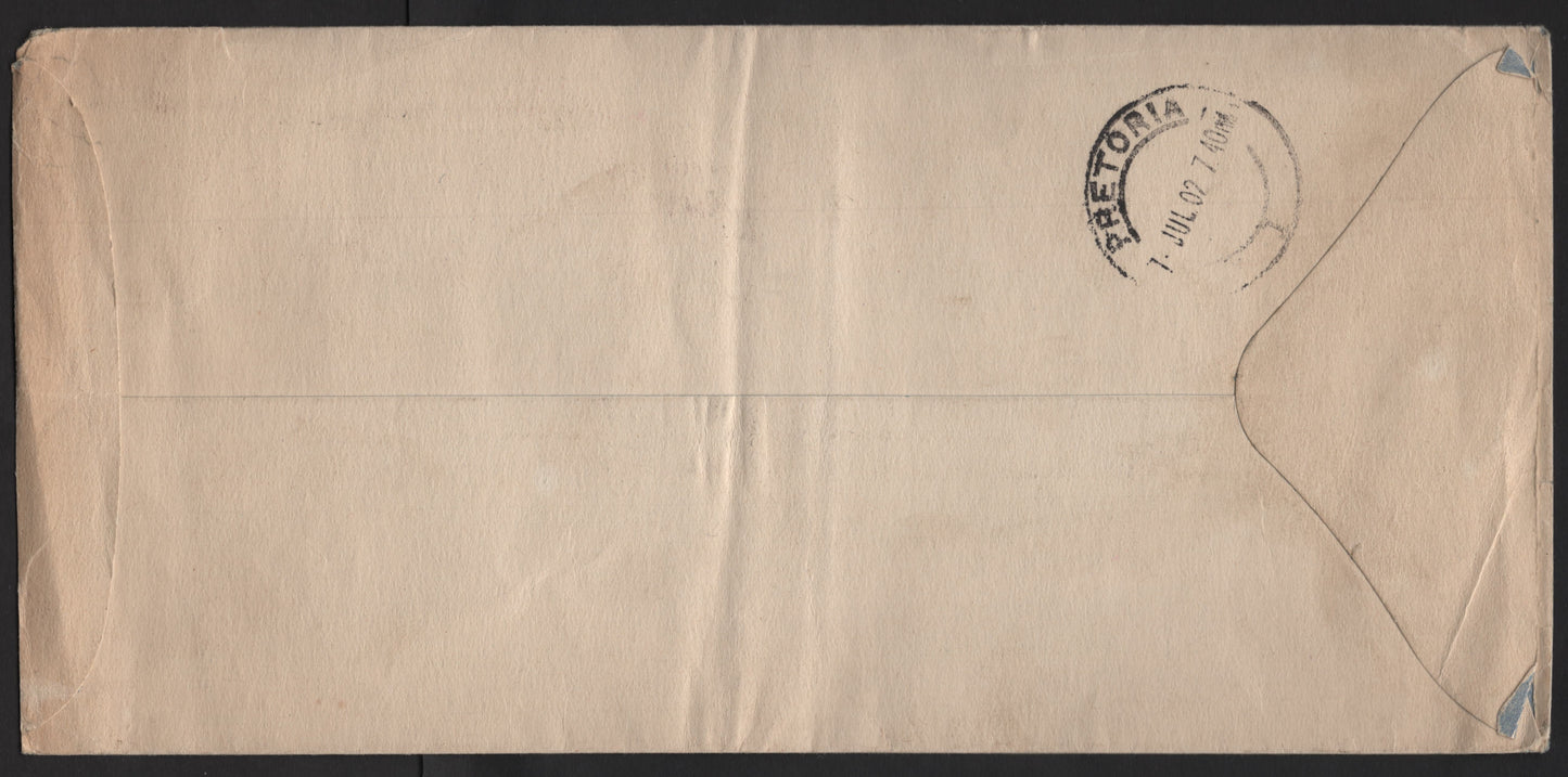 Lot 247 Great Britain SC#128 (SG#219) 1d Scarlet King Edward VII, 1902-1910 King Edward VII Issue, A Fine Used Cover, Franked With 2 Pairs, Cover To Pretoria, South Africa, Paying The 4d Rate, Sent July 7 1902.