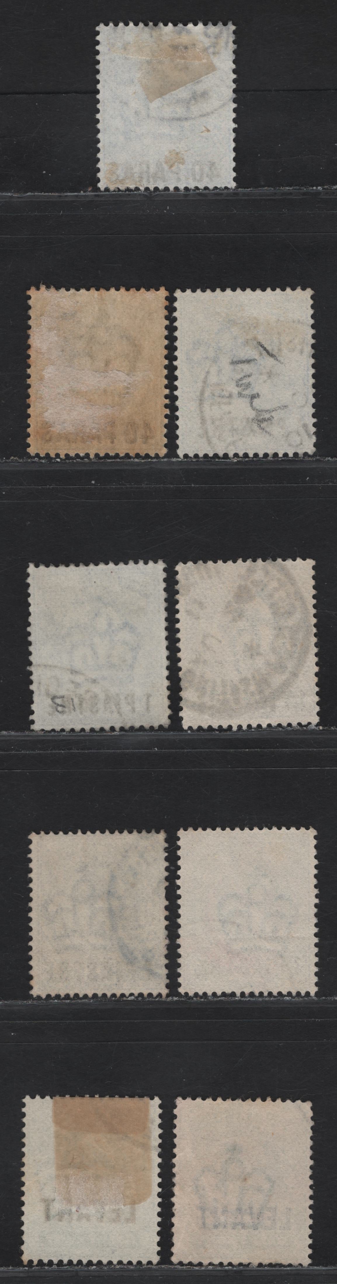 British Levant SG#8, 8a, 13, 25-26, 28, L1-L1a 40pa on 2.5d - 1/2d Ultramarine - Pale Yellowish Green, 1905-1912 King Edward VII Issue, 6 Fine/Very Fine Used Singles, DLR & Harrison Printings, Various Perfs & Overprint Types