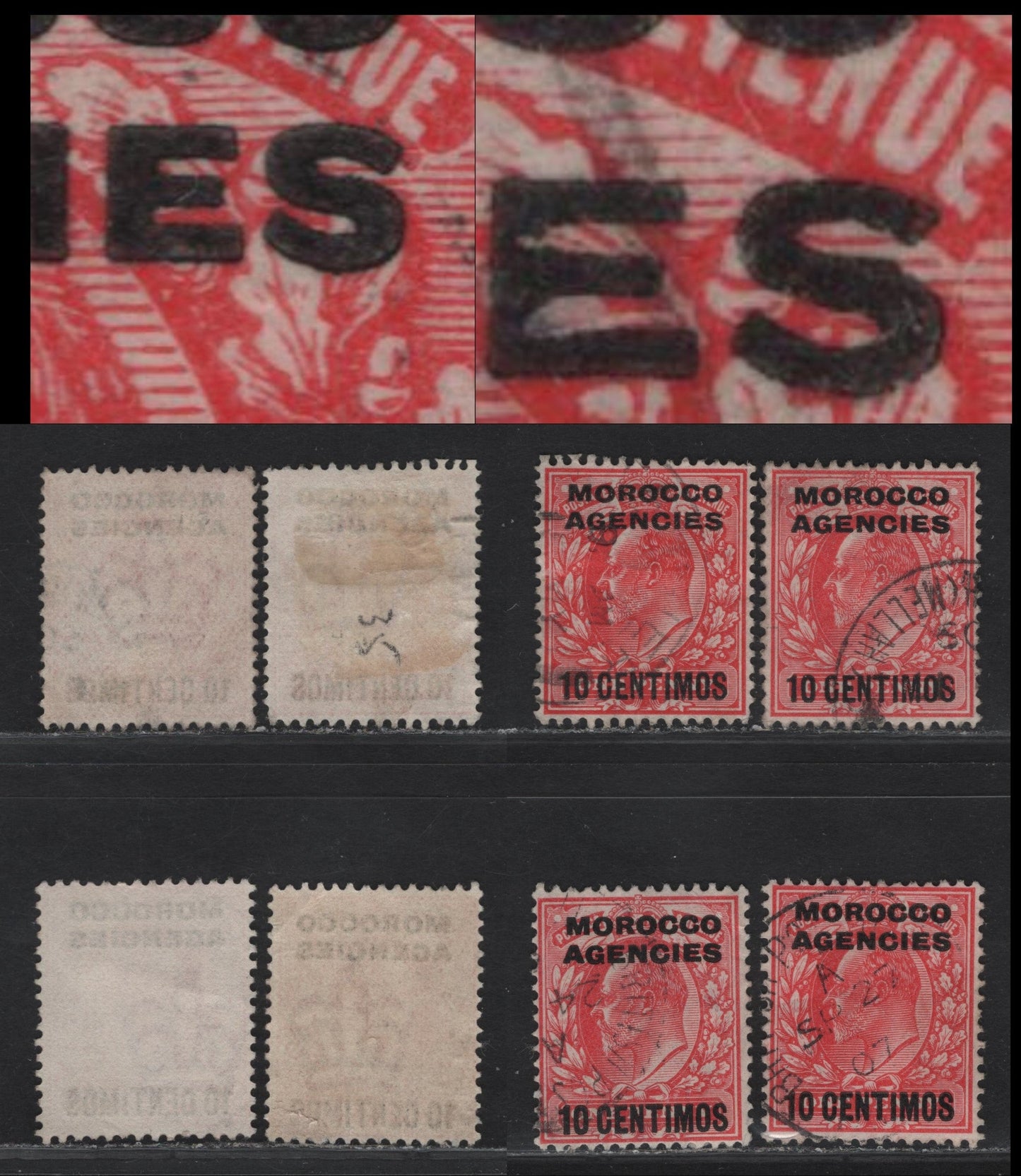 Lot 266 Morocco Agencies SG#113avar 10c on 1d Scarlet King Edward VII, 1907-1912 King Edward VII Issue, 4 Very Fine Used Singles, See Description Of Lot 265