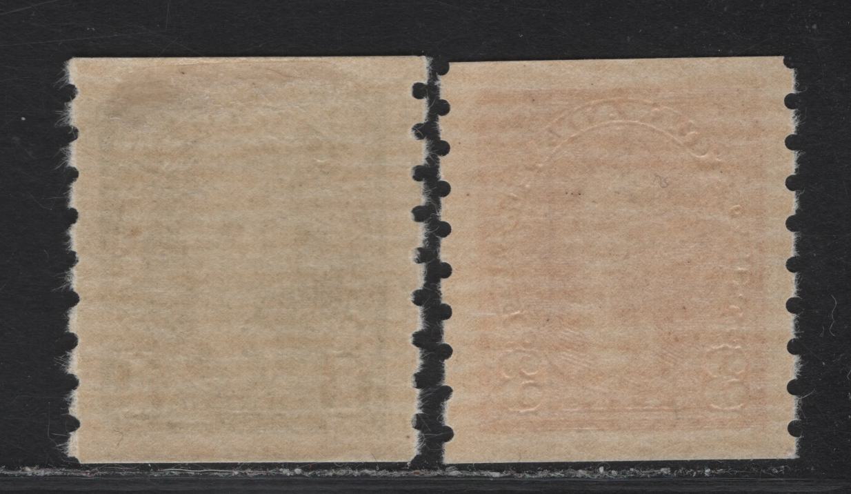 Lot 297 Canada #239 2c Brown King George VI, 1937 KGVI Coil Issue, A VFOG Coil Pair, Paper/Gum CBN-QQ, Rotary Wheel Perforated Pair, Very Light Diagonal Corner Bend At UL.