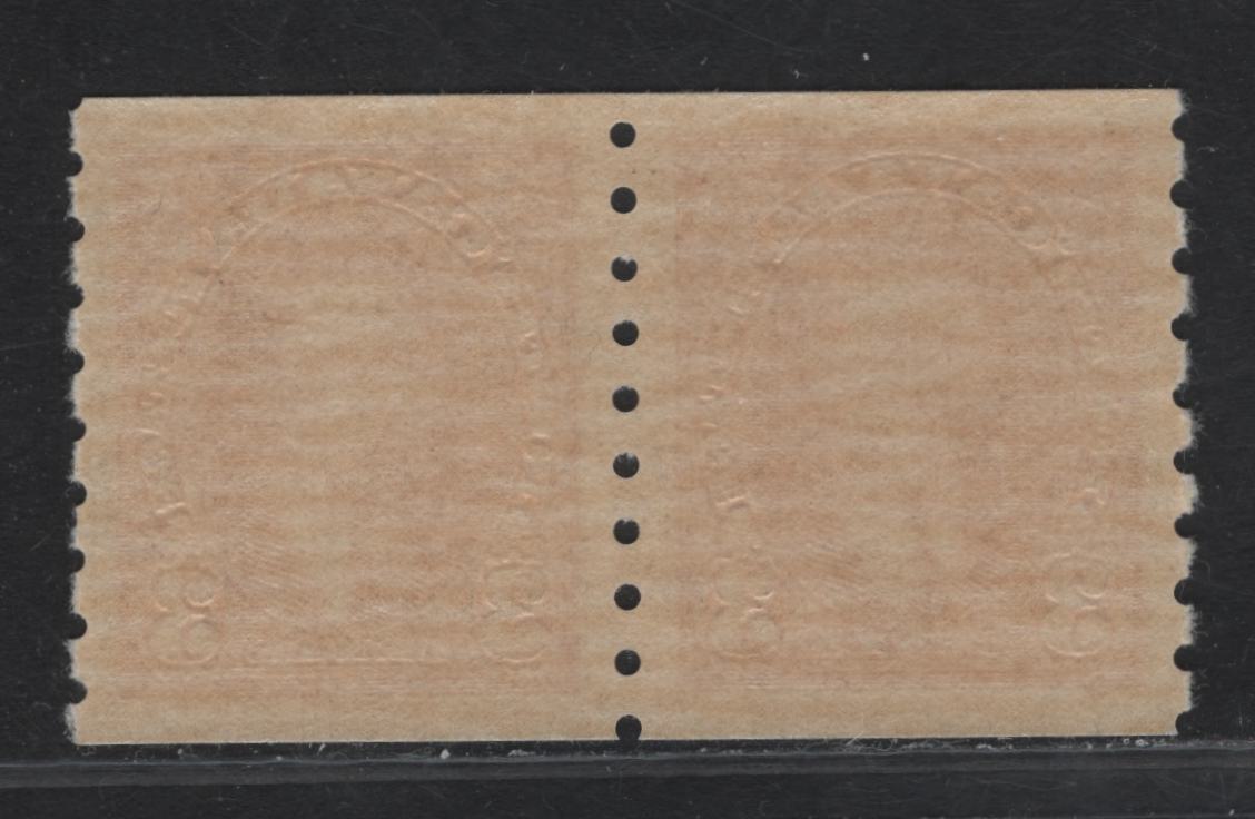 Lot 299 (C) Canada #240 3c Carmine King George VI, 1937 KGVI Coil Issue, A VFNH Coil Single, Paper/Gum CBN-QQ, Rotary Wheel Perforation 8 Vertical