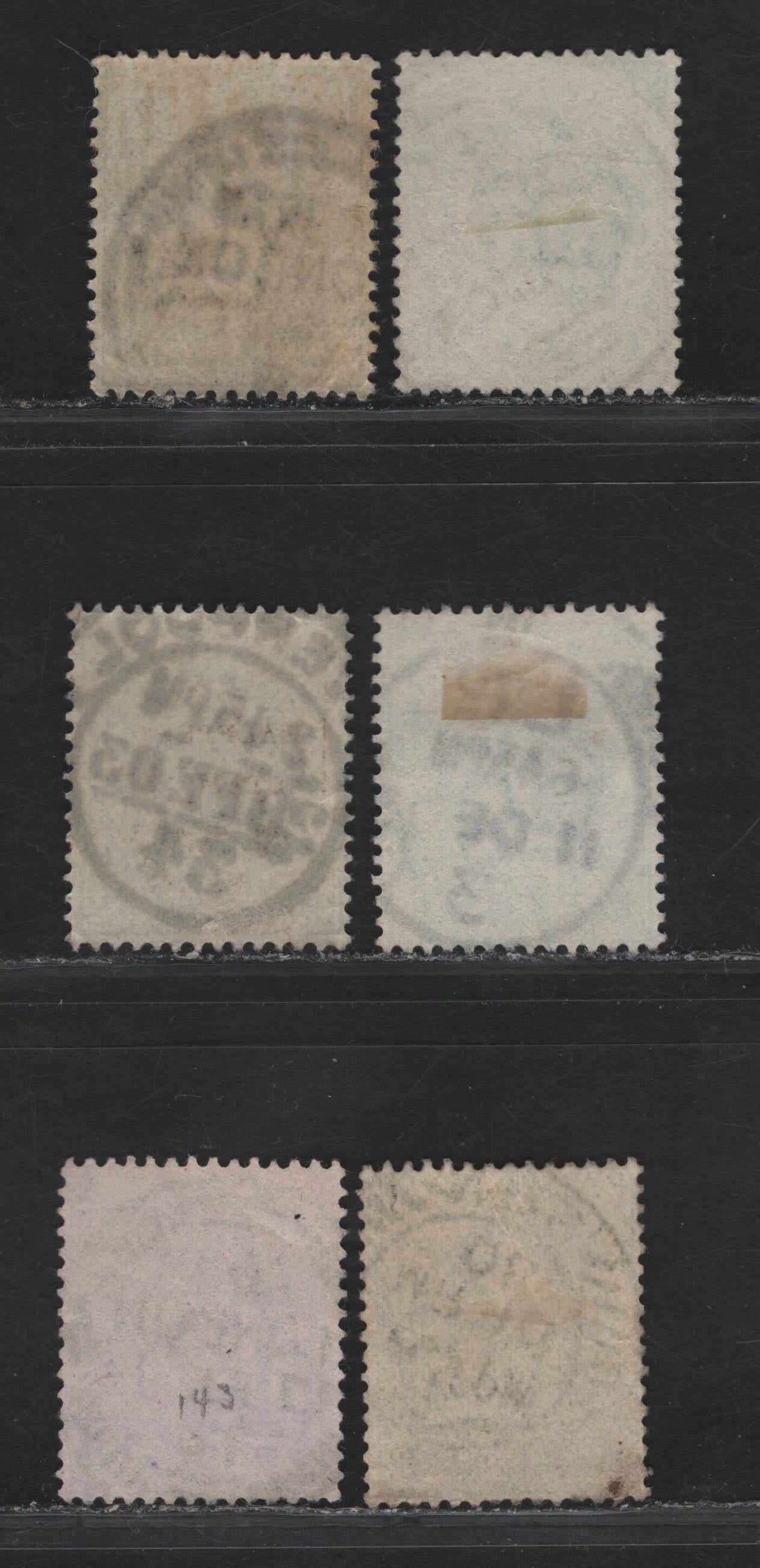 Lot 3 Great Britain SC#127a, 143a (SG#216, 218) 1/2d Blue Green - Dull Yellowish Green King Edward VII, 1902-1910 King Edward VII Issue, 5 Fine/Very Fine Used Singles, Unusual Liverpool & London CDS Cancels Plus Circular Grid Newspaper Branch Cancel.