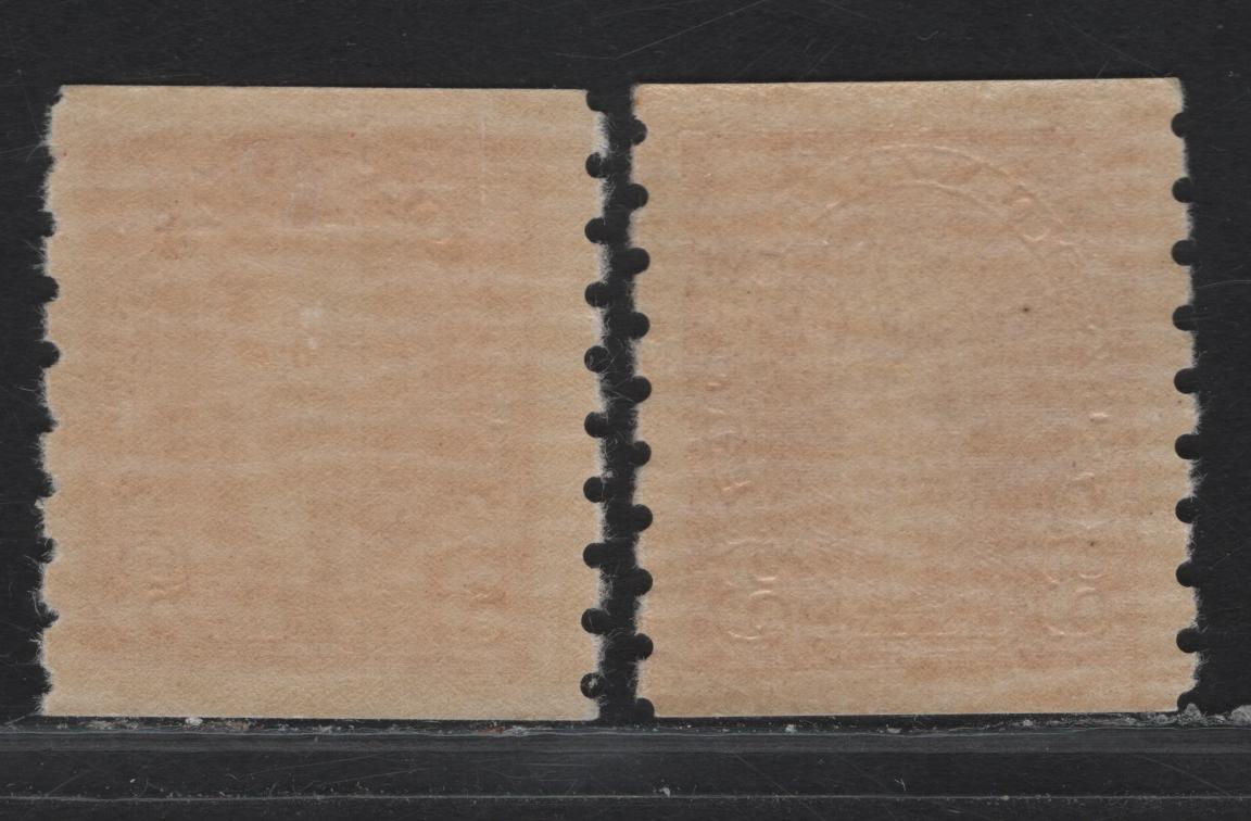 Lot 301 (C) Canada #240 3c Bright & Dark Carmine King George VI, 1937 KGVI Coil Issue, 2 VFOG Coil Singles, Paper/Gum CBN-QQ, Rotary Bar Perforation 8 Vertical