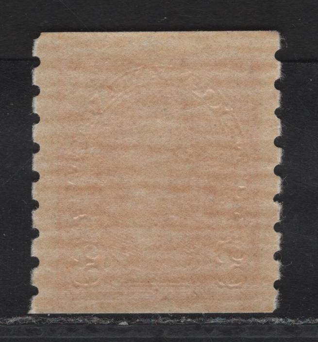 Lot 307 Canada #240 3c Carmine King George VI, 1937 KGVI Coil Issue, A VFNH Coil Single, Paper/Gum CBN-RR, Rotary Wheel Peforation