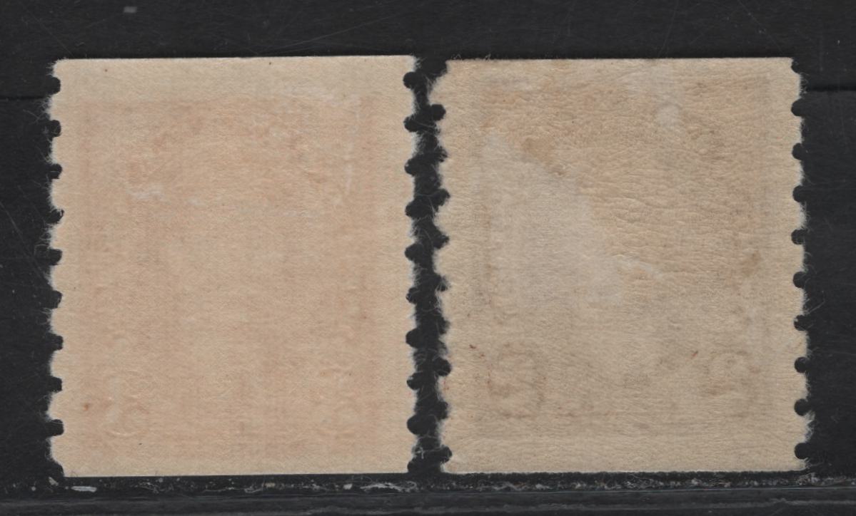 Lot 310 Canada #239-240 2c - 3c Brown - Carmine King George VI, 1937 KGVI Coil Issue, 2 FOG Coil Singles, Paper/Gum CBN-TT, Rotary Bar Peforation