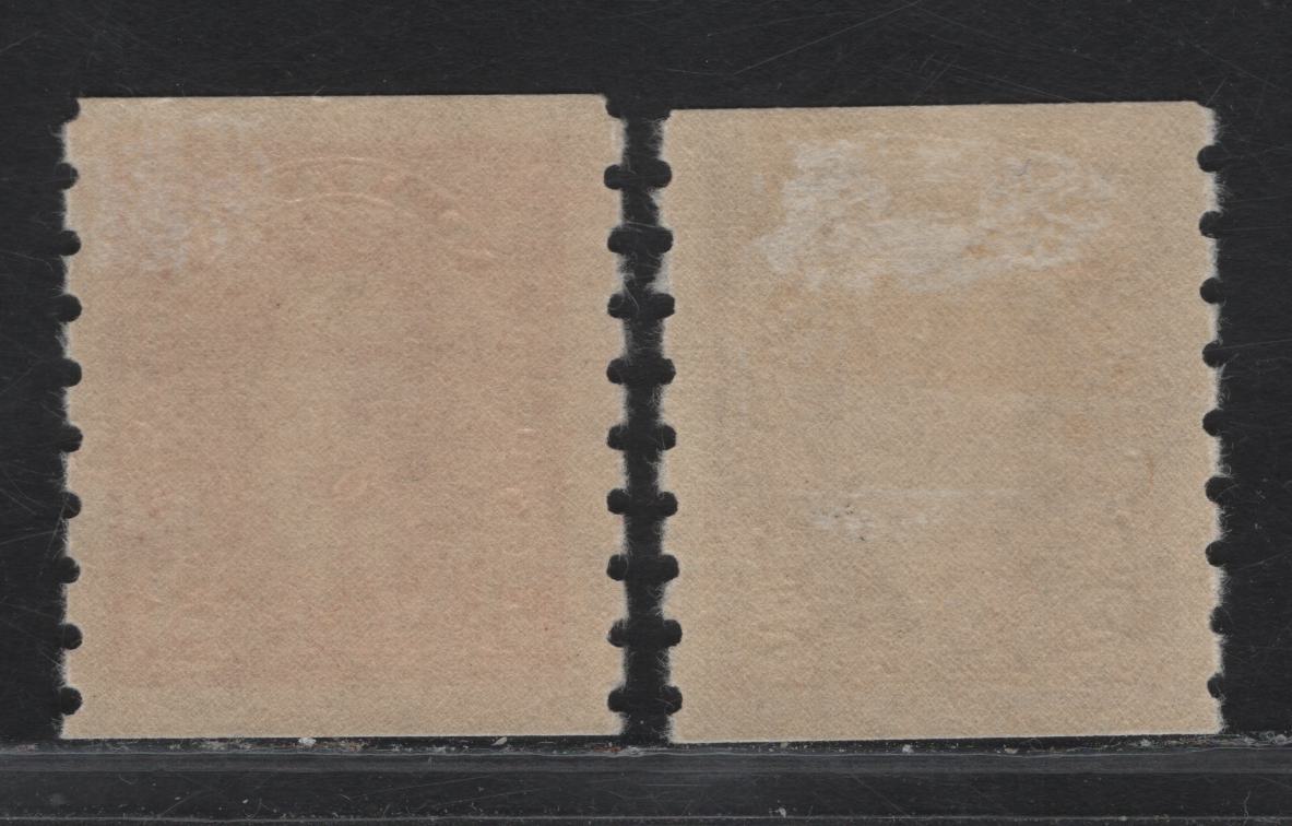 Lot 316 Canada #239-240 2c-3c Brown - Carmine King George VI, 1937 KGVI Coil Issue, 2 VFOG Coil Singles, Paper/Gum CBN-VV, Rotary Bar Peforation