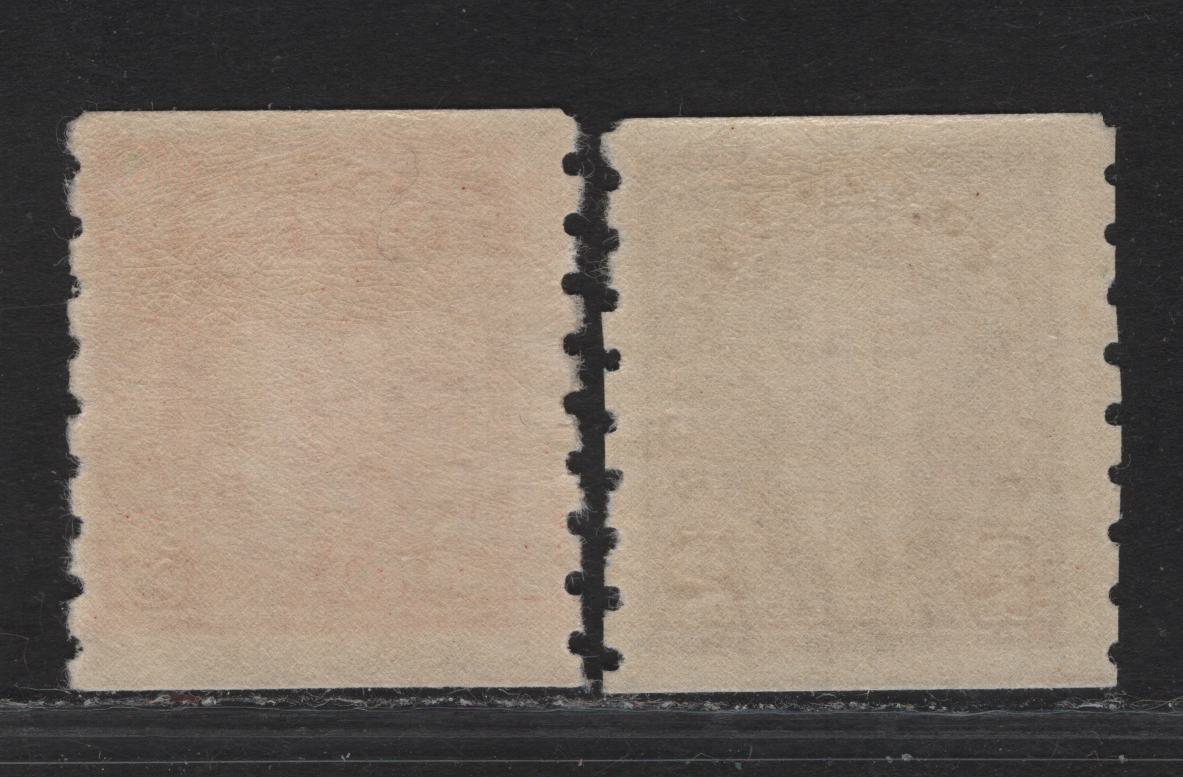 Lot 321 Canada #239-240 2c-3c Brown - Carmine King George VI, 1937 KGVI Coil Issue, 2 FNH Coil Singles, Paper/Gums CBN-YY, Rotary Bar Perforated