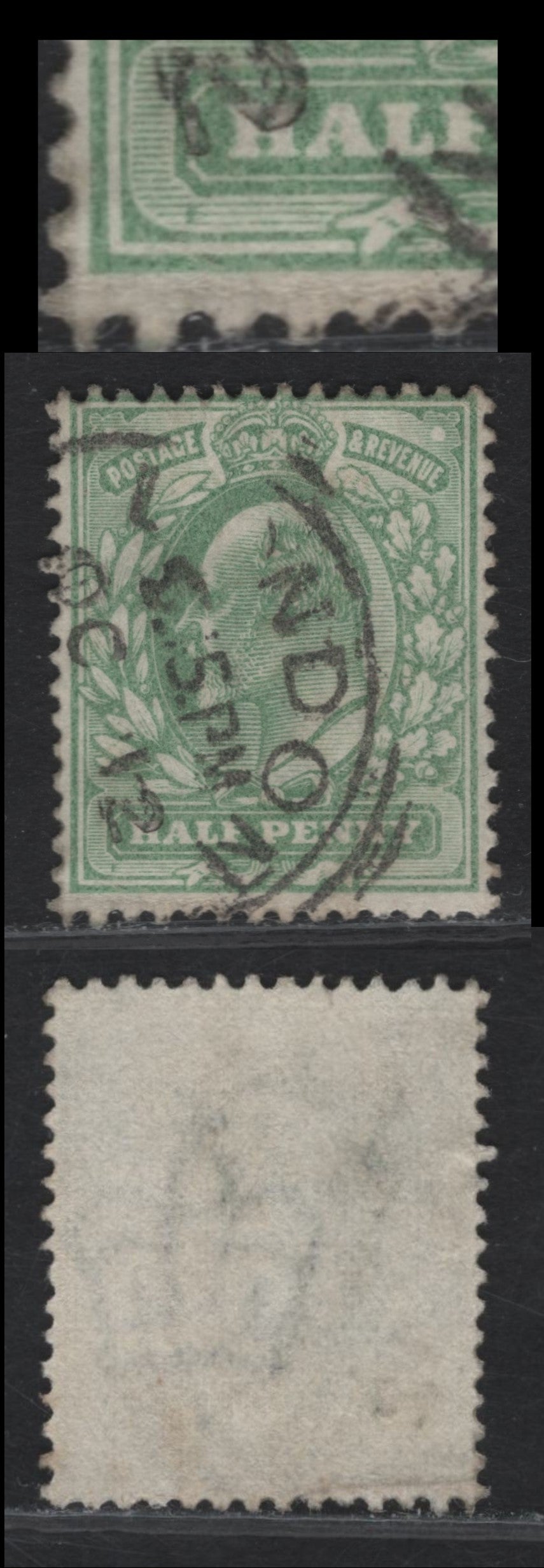 Great Britain SC143var (SG#217var) 1/2d Pale Yellowish Green King Edward VII, 1902-1910 King Edward VII Issue, A Fine Used Single, Showing Blemish Below Value Tablet To Lower Left.