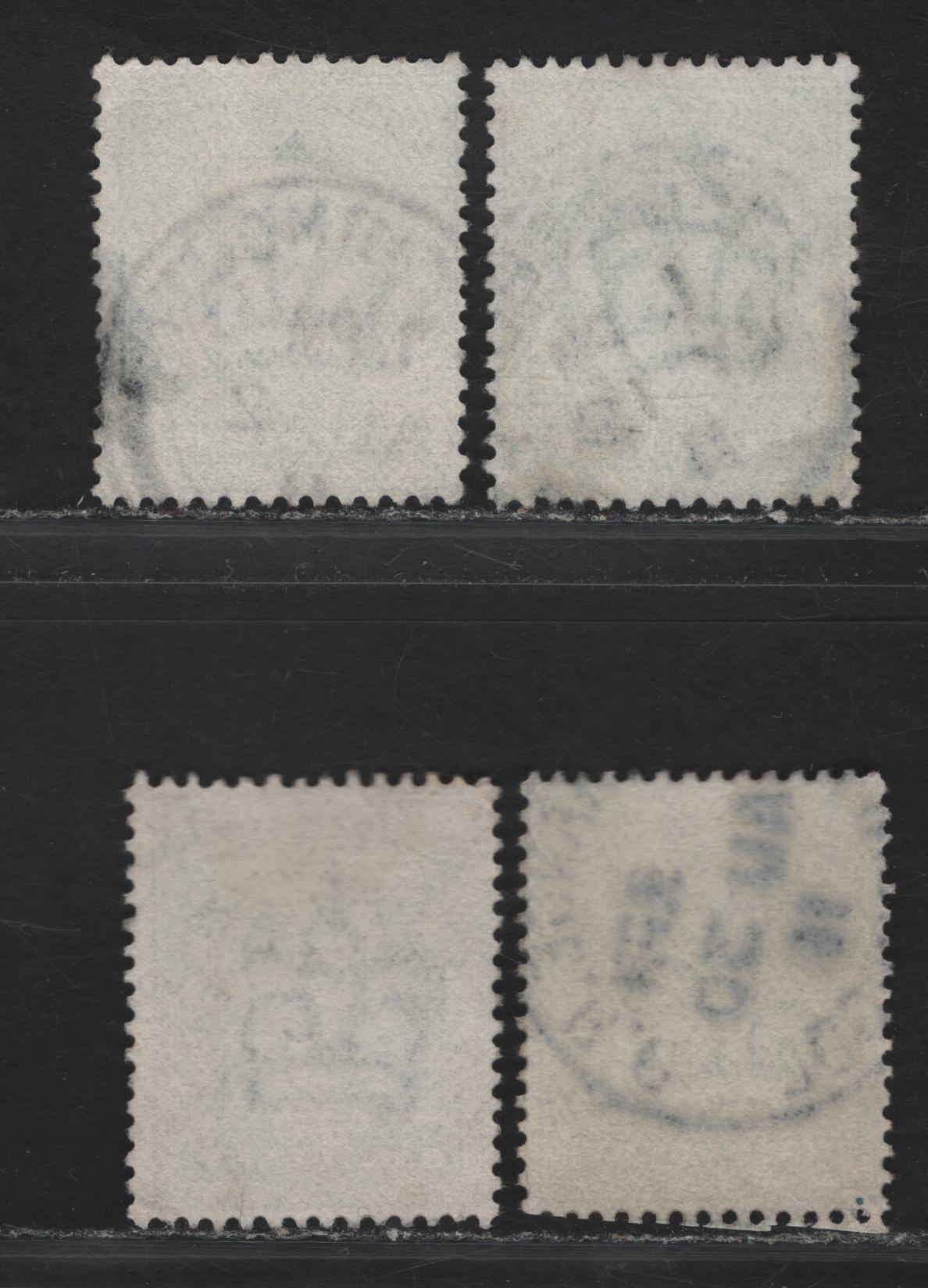 Great Britain SC#127b (SG#268 (Spec. M3(1))) 1/2d Dull Yellow Green King Edward VII, 1902-1910 King Edward VII Issue, 4 Fine Used Singles, Single Line Barrel CDS Cancels.