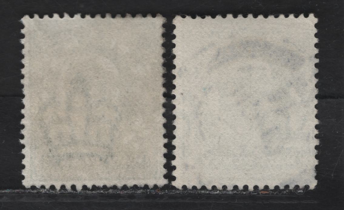Lot 60 Great Britain SC#127b (SG#268-269) 1/2d Deep Dull Green King Edward VII, 1902-1910 King Edward VII Issue, 2 Fine Used Singles, Harrison Printings, Perf 14, Watermark Shifted Downward & Split Watermark.